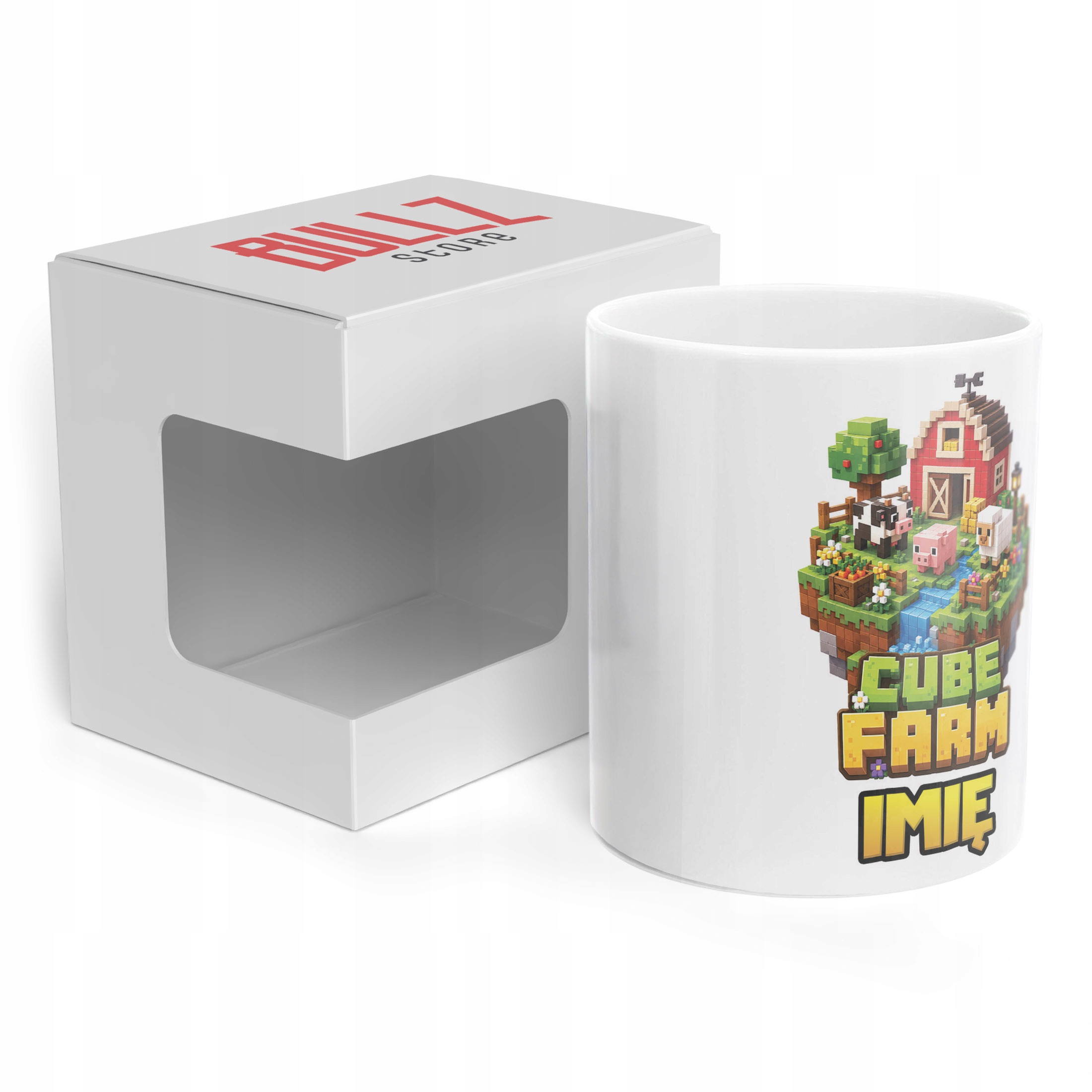 Biały Kubek z nadrukiem personalizowany CUBE FARM Dla Dzieci Prezent