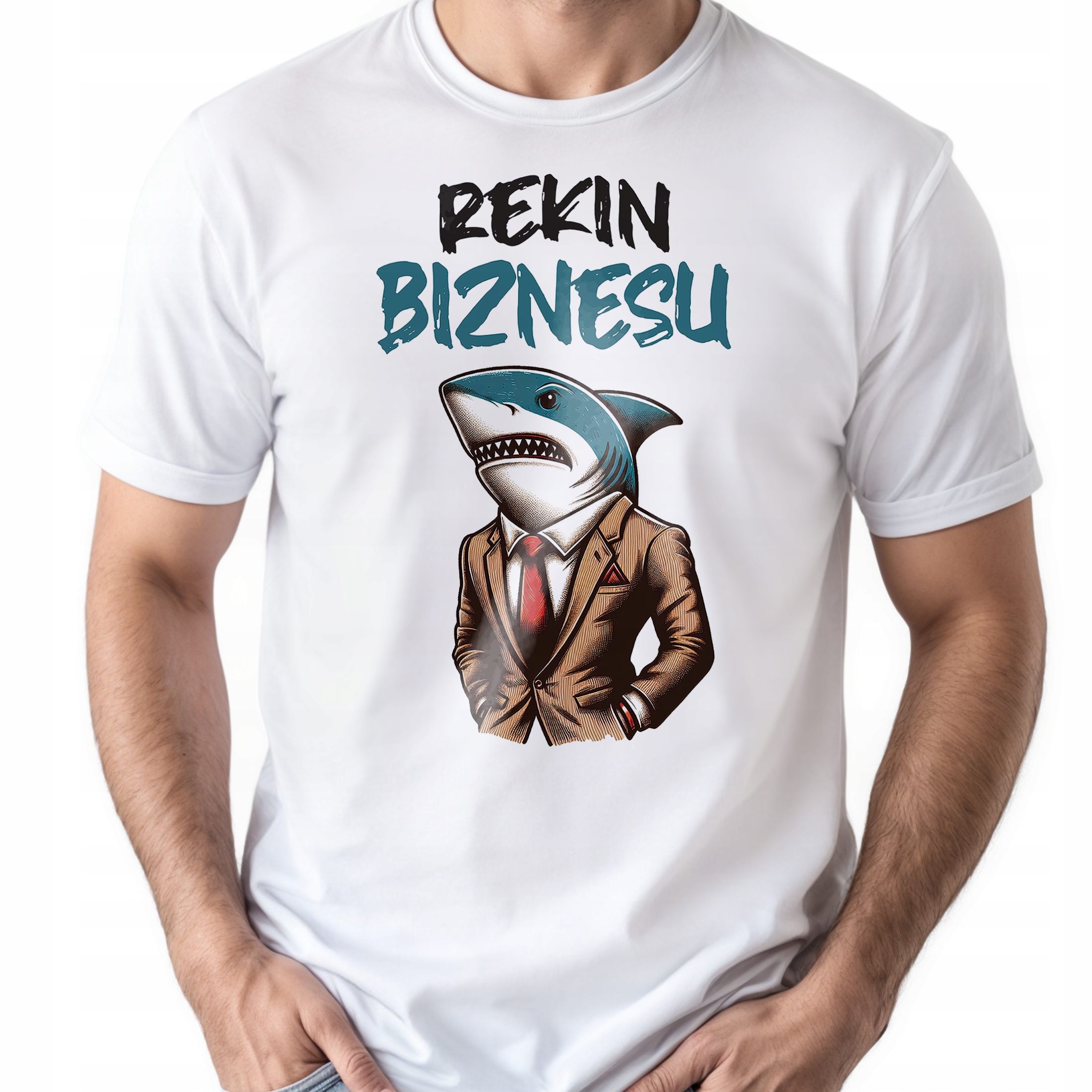Koszulka biała męska Rekin Biznesu Zabawny Prezent