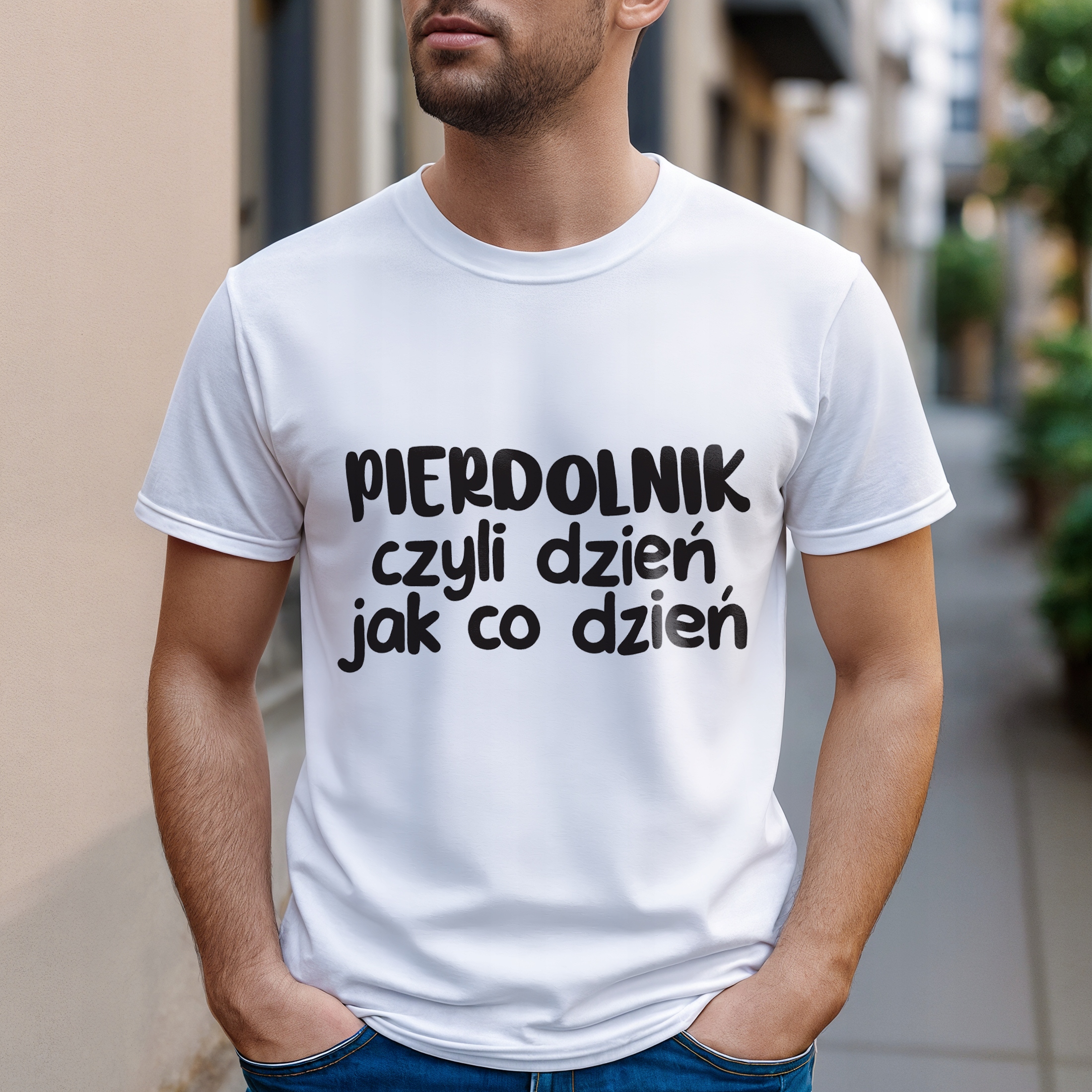 Koszulka biała męska Pie*dolnik Dzień Jak Co Dzień Zabawny Prezent r. 3XL