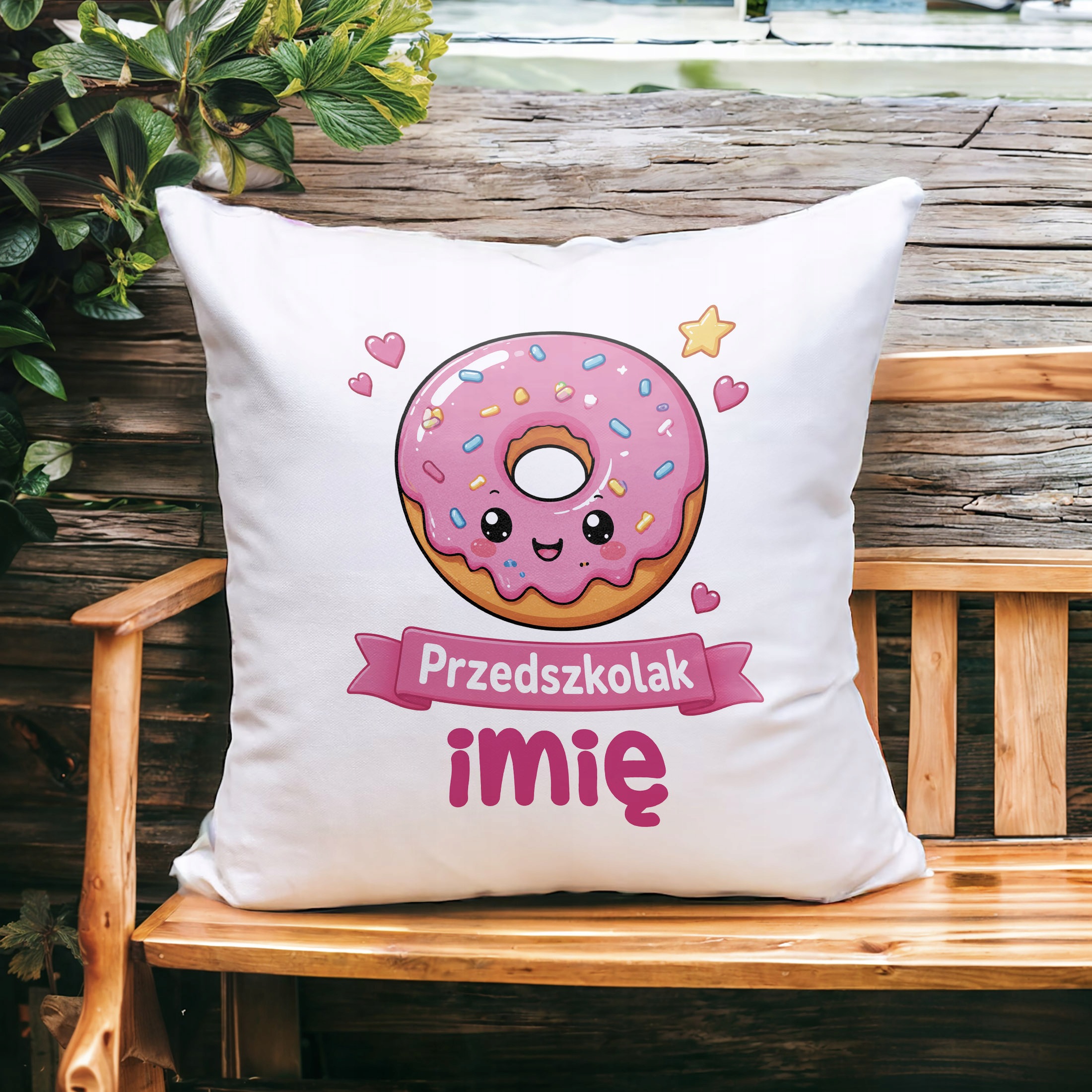 Zestaw Personalizowany Kubek Różowy Poduszka Przedszkolak Pączek