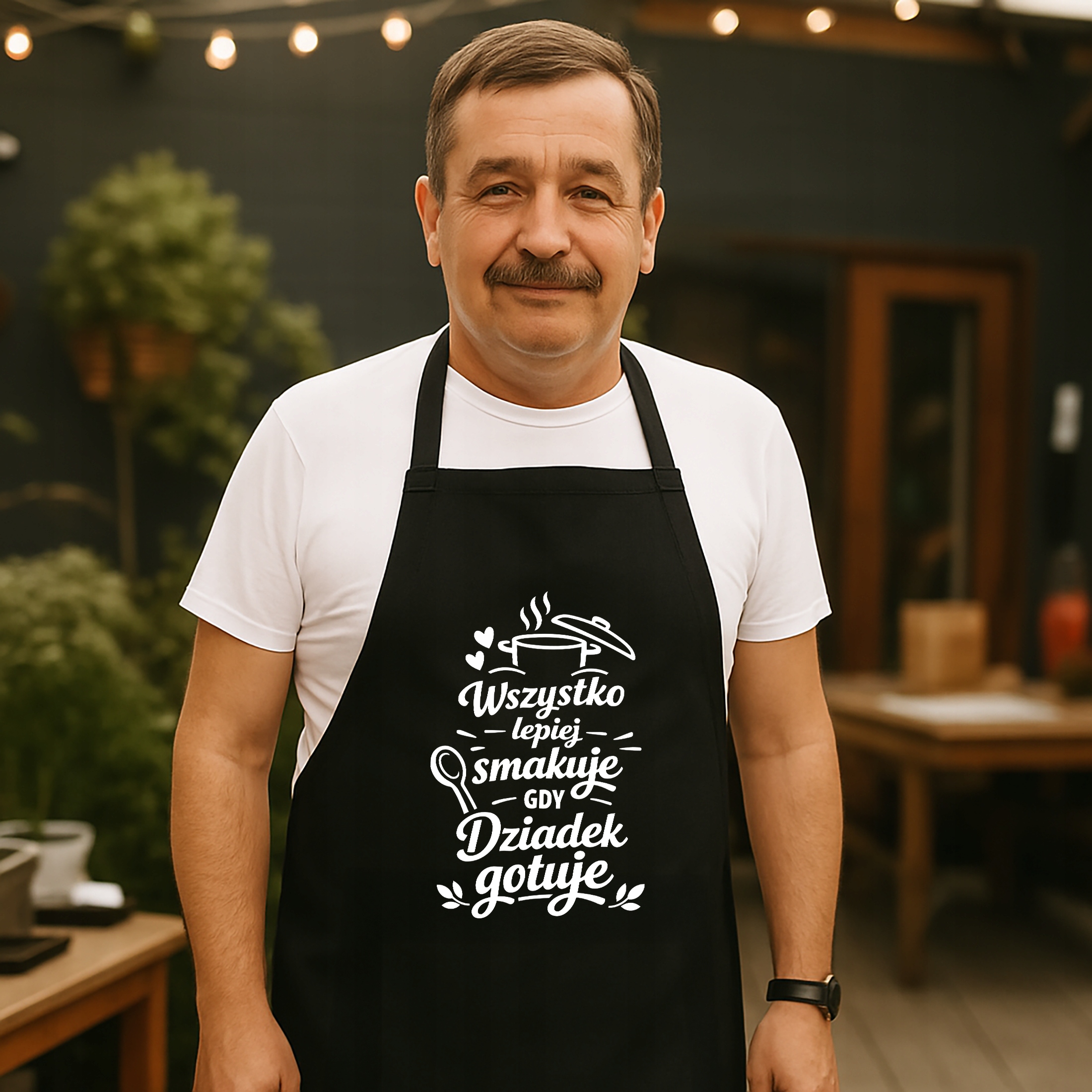 Bawełniany Fartuch Kuchenny Czarny Dzień Dziadka Prezent Z Nadrukiem