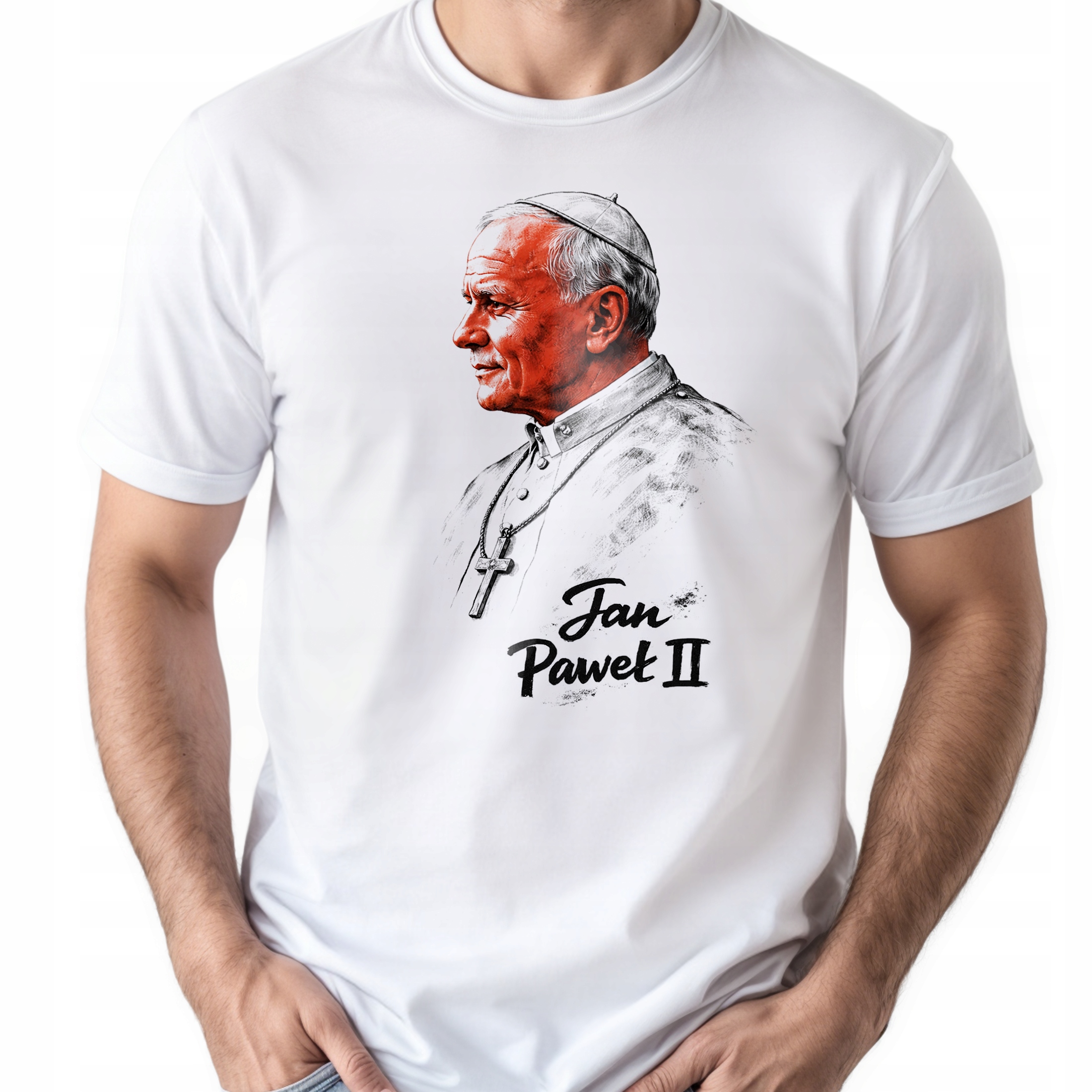 Koszulka biała męska Jan Paweł II Patriotyczna Papież Polak JP2 r. 3XL