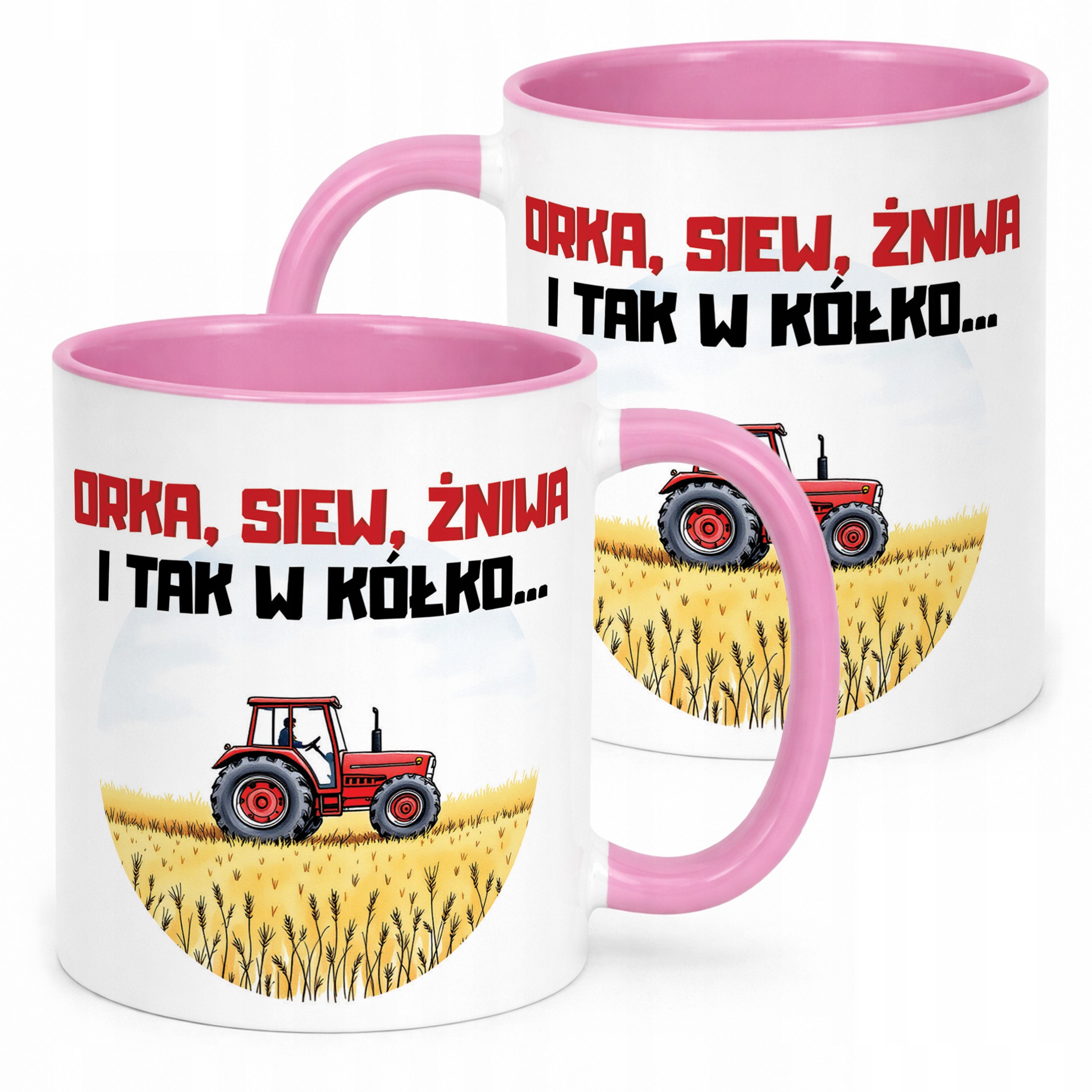 Kubek Różowy Rolnik Dla Rolnika Traktor Zabawny Prezent Upominek
