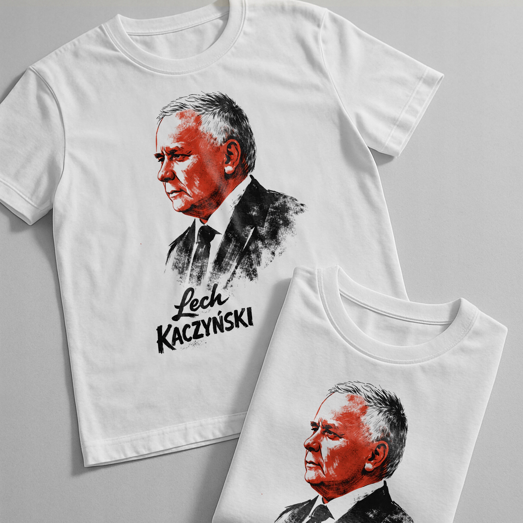 Koszulka biała męska Lech Kaczyński Patriotyczna Prezydent Polski