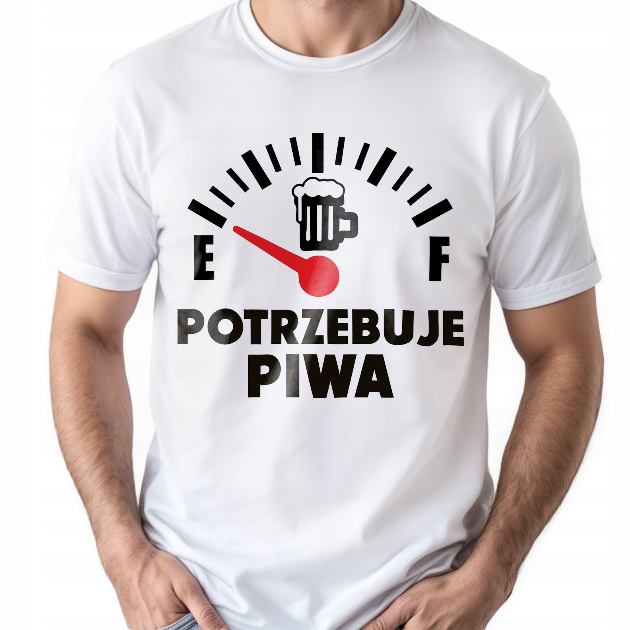 Koszulka biała męska Potrzebuję Piwa Zabawny Prezent r. 3XL