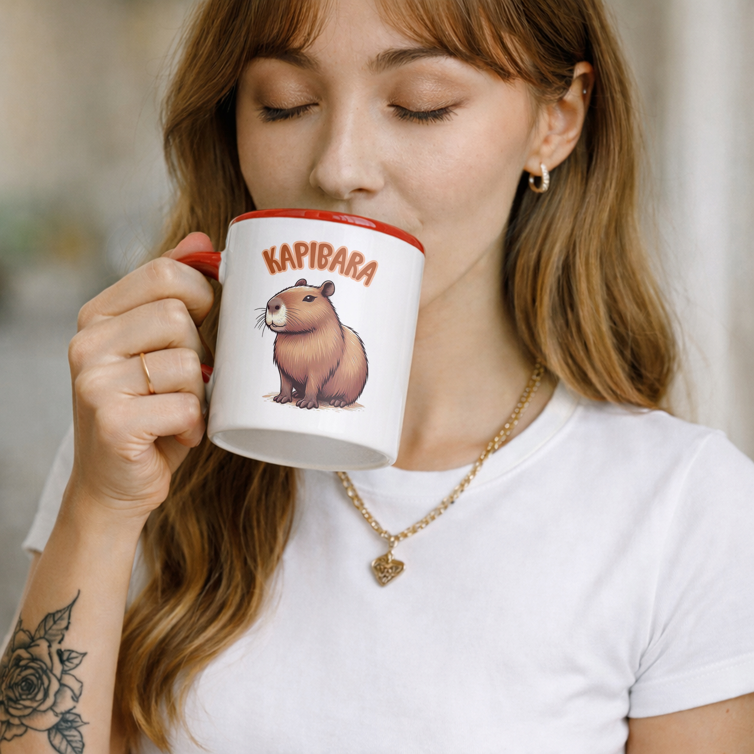 Kubek Czerwony Kapibara Capybara Zwierzak Słodki Dla Dzieci Prezent
