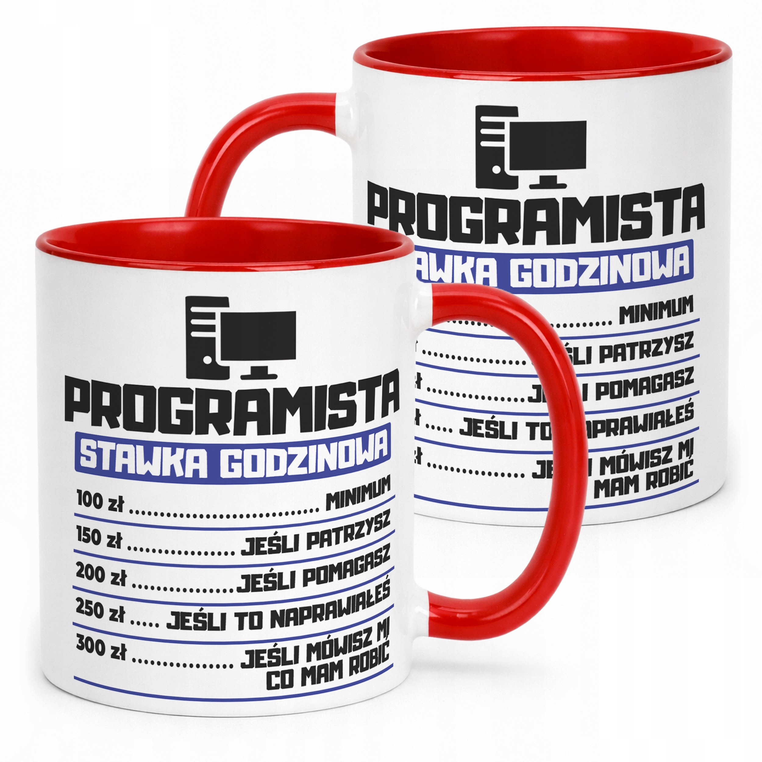 Kubek Czerwony Programista Stawka Godzinowa Zabawny Prezent Upominek