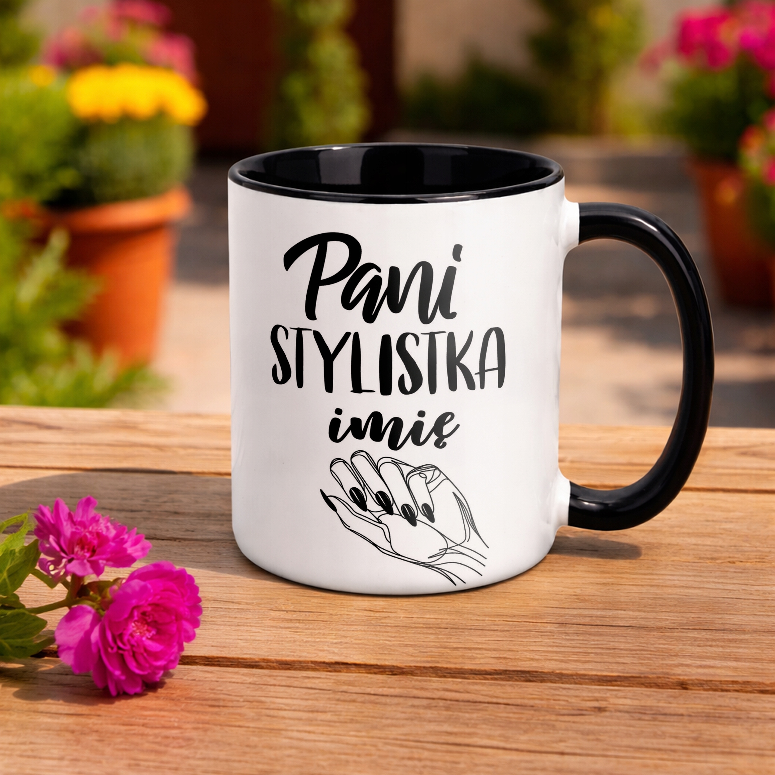 Kubek Czarny Personalizowany Pani Stylistka Dla Stylistki Paznokci