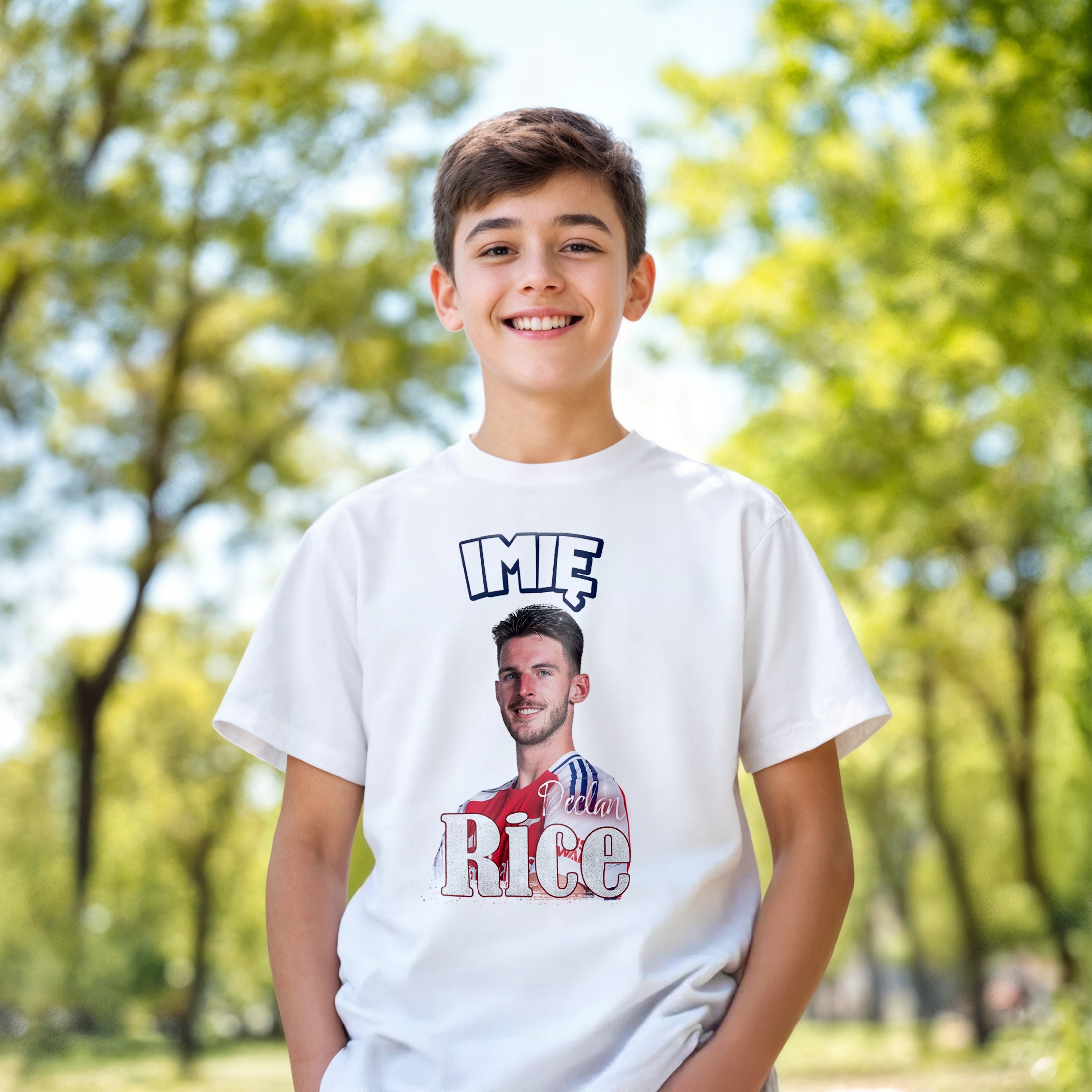 Koszulka personalizowana biała dziecięca Declan Rice Arsenal