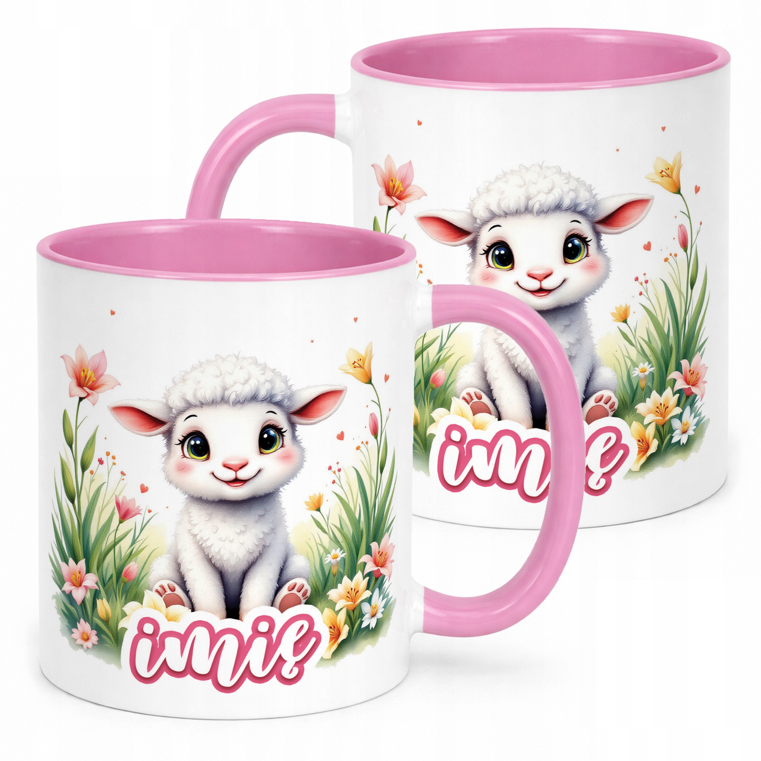 Kubek Różowy Personalizowany Wielkanoc Prezent Baranek Wiosna