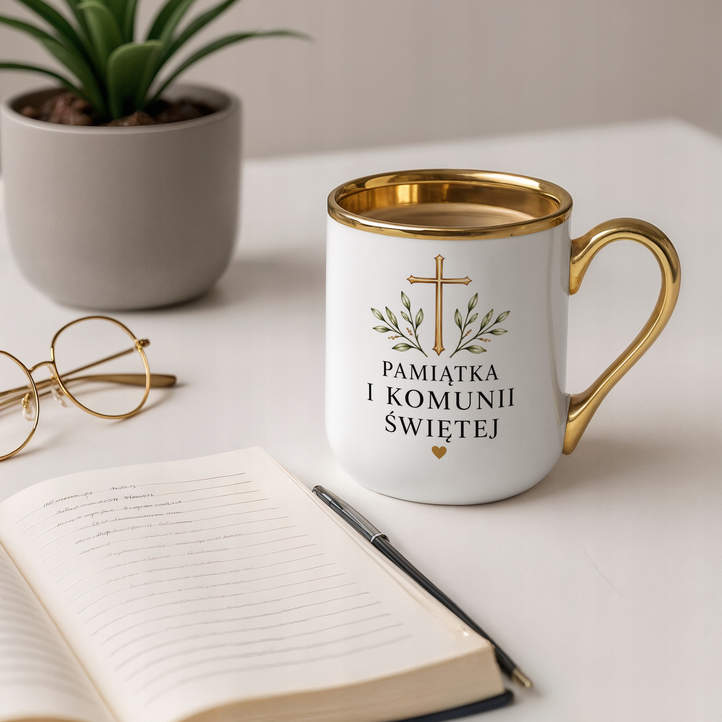 Kubek ceramiczny Premium złoty Komunia Święta dla gości pamiątka prezent