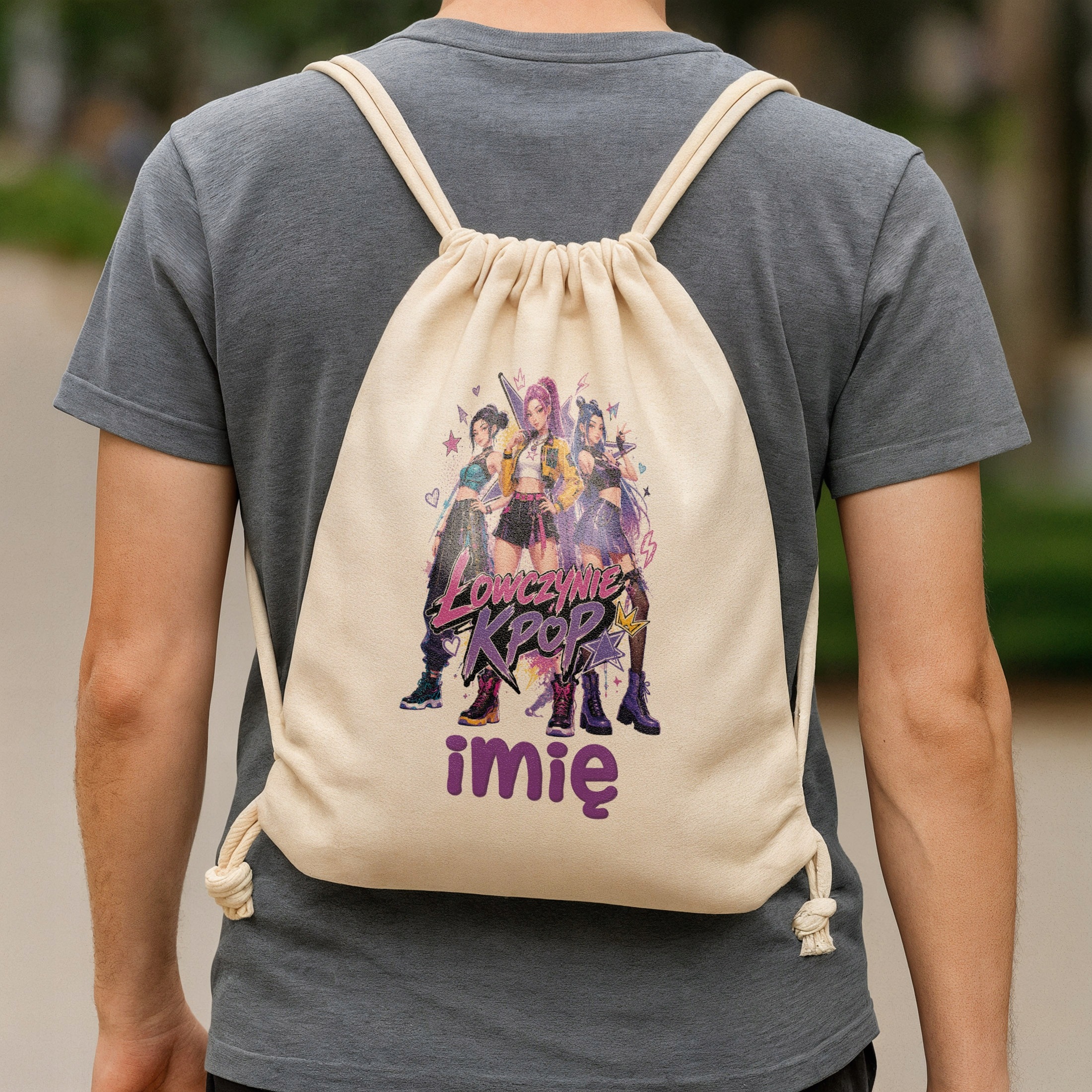 Zestaw Personalizowany Plecak Worek Kubek Różowy Łowczynie Kpop Prezent