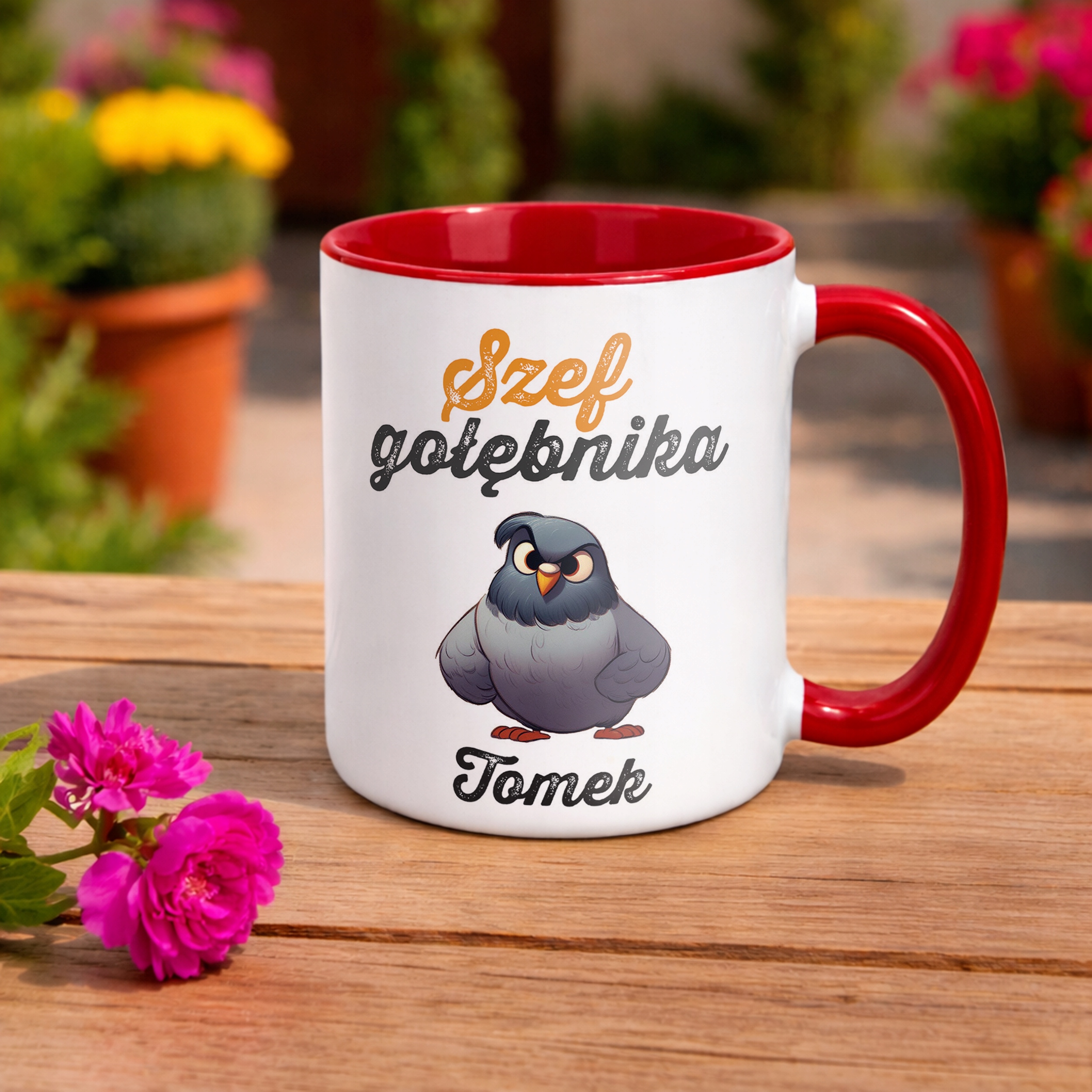 Kubek Czerwony Personalizowany Dla Gołębiarza Prezent Dla Hodowcy Gołębi