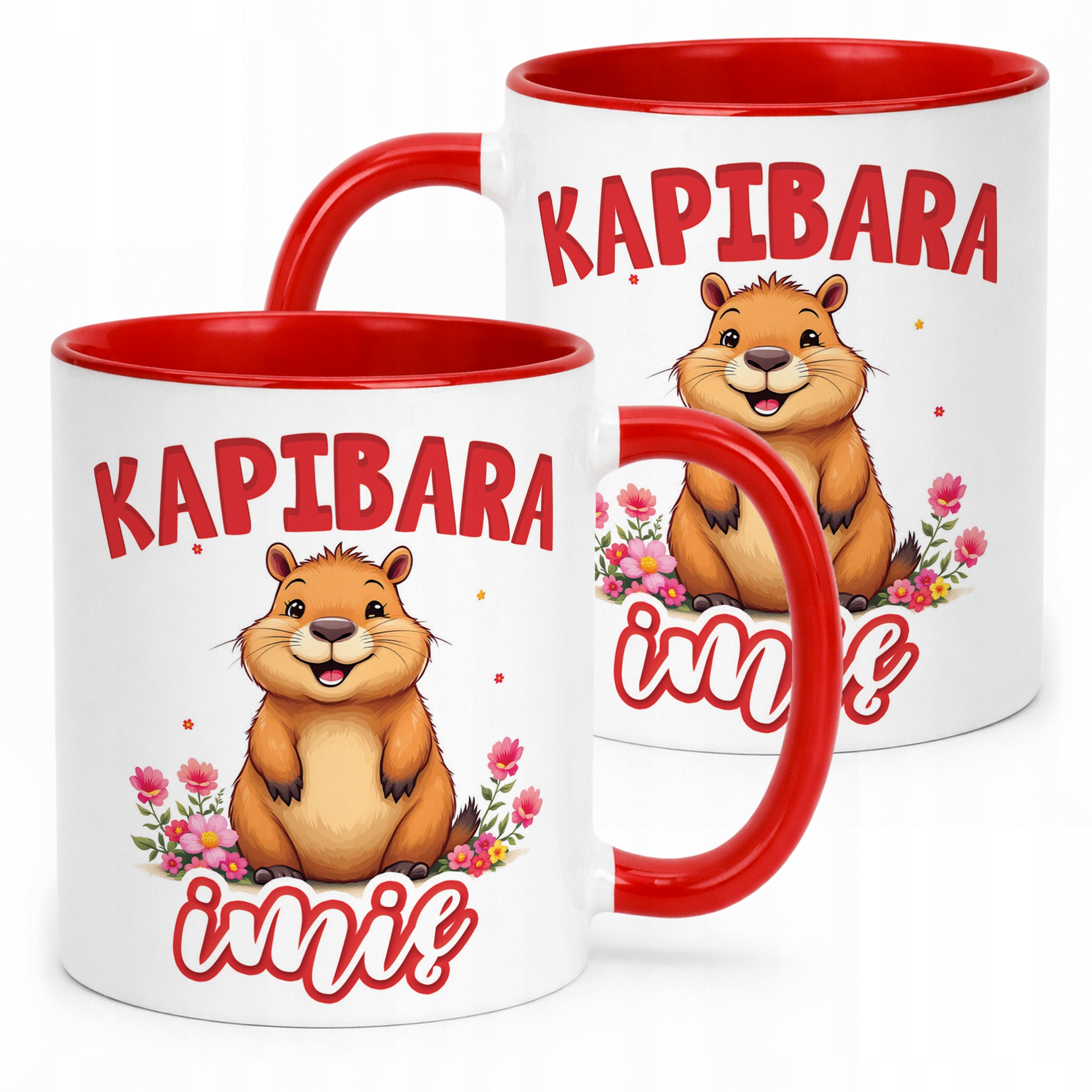 Kubek Czerwony Personalizowany Kapibara Capybara Zwierzak Dla Dzieci