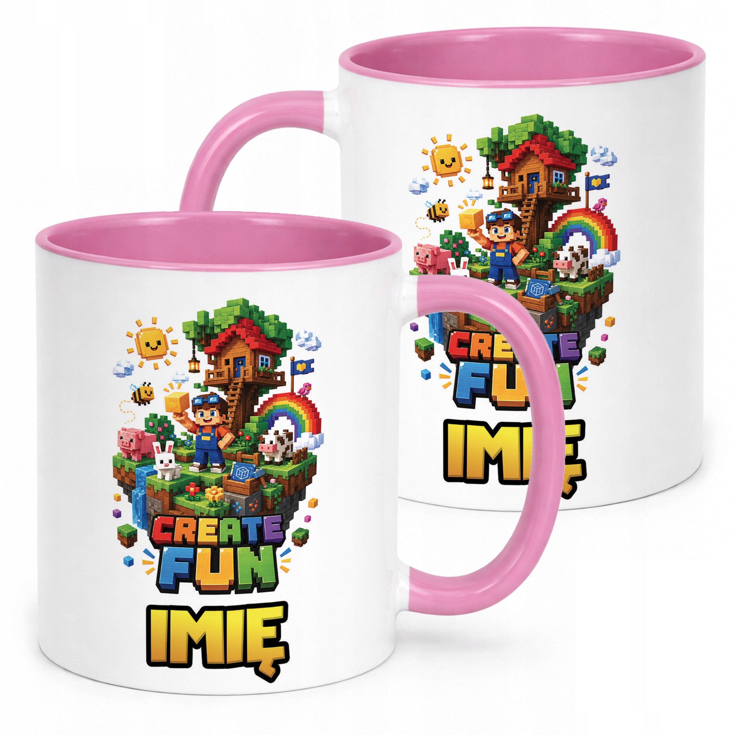 Kubek Różowy z nadrukiem personalizowany Gra Pixel Dla Dzieci Prezent