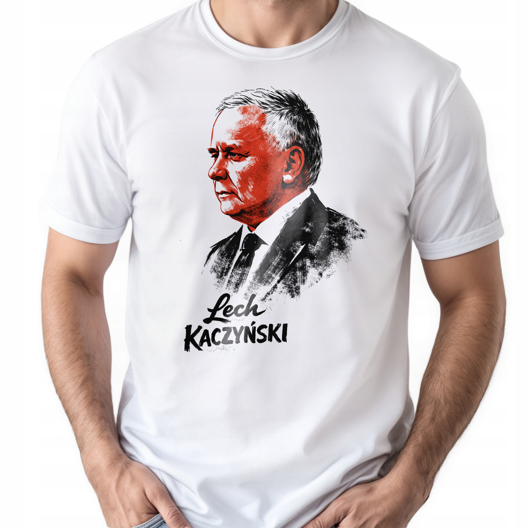 Koszulka biała męska Lech Kaczyński Patriotyczna Prezydent Polski