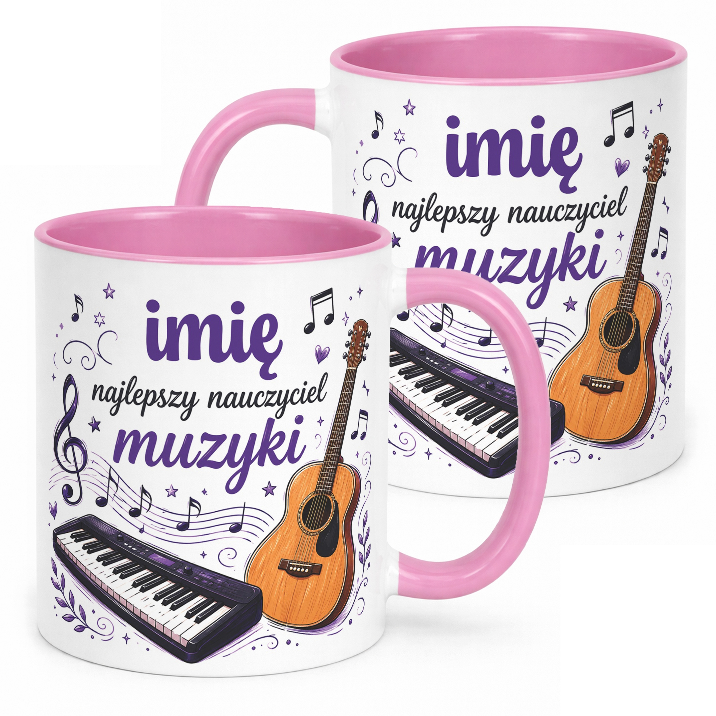 Kubek Różowy z Imieniem Dzień Nauczyciela Muzyka Prezent