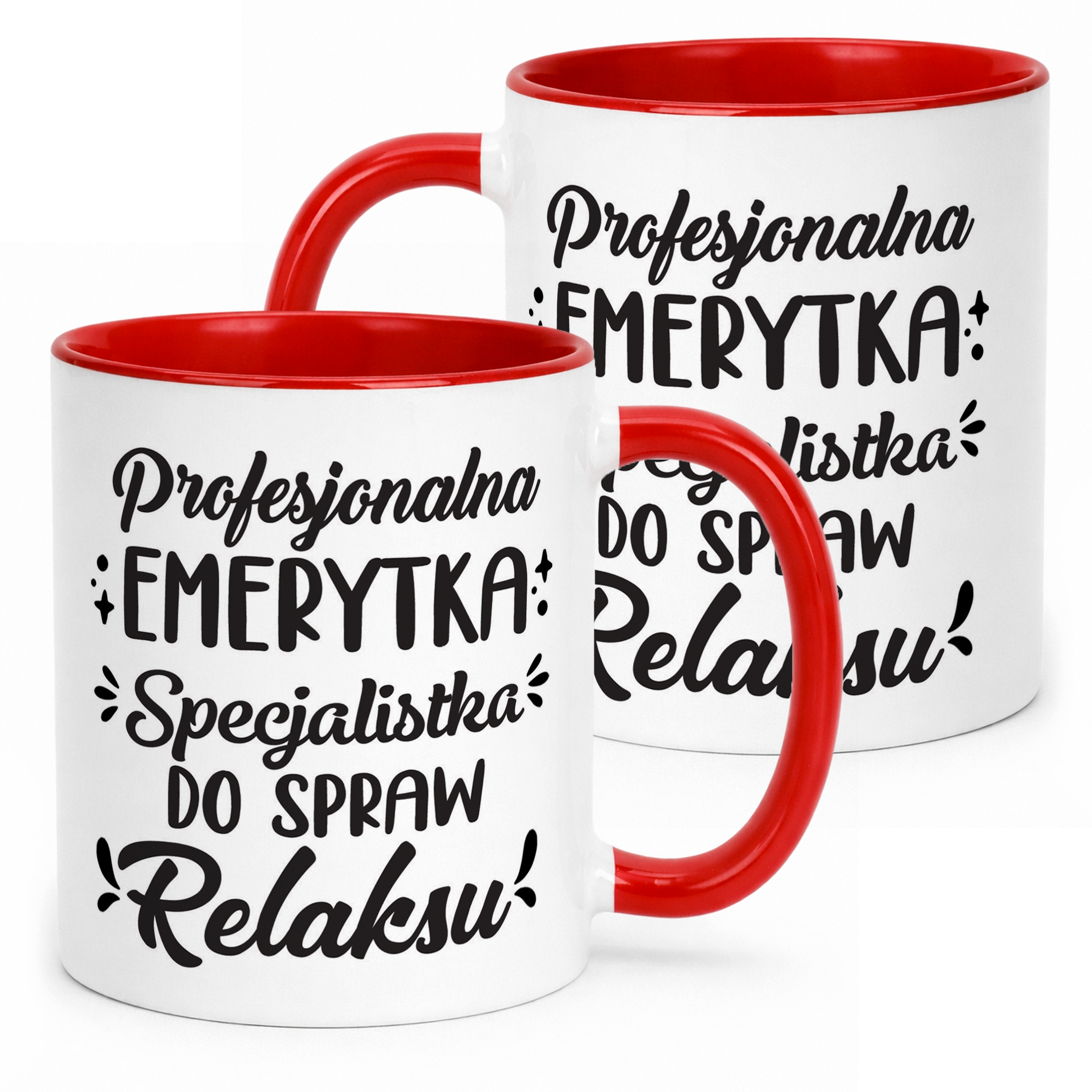 Kubek Czerwony z okazji Emerytury Dla Emerytki Prezent Upominek