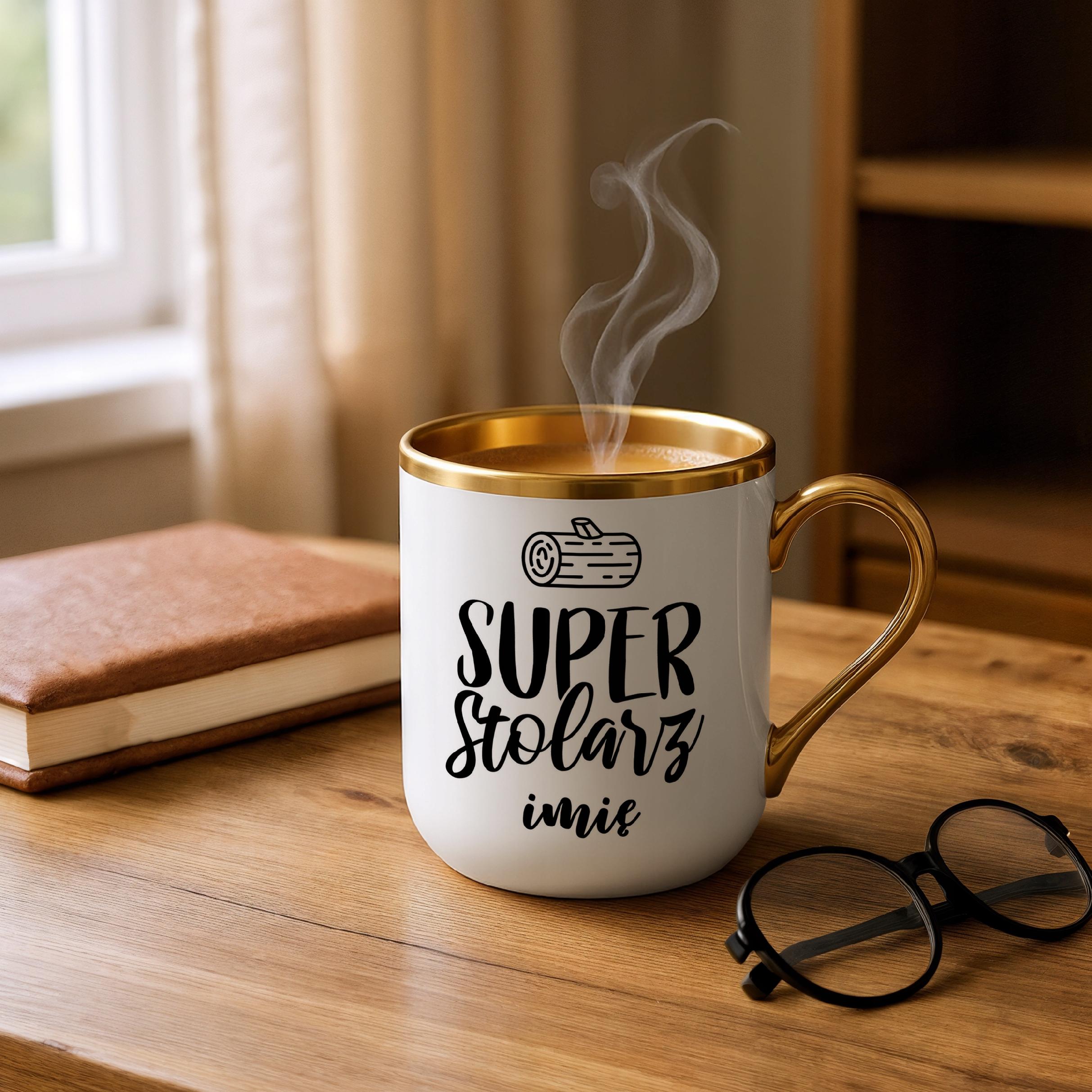 Kubek Premium Złoty Personalizowany Super Stolarz Prezent Upominek