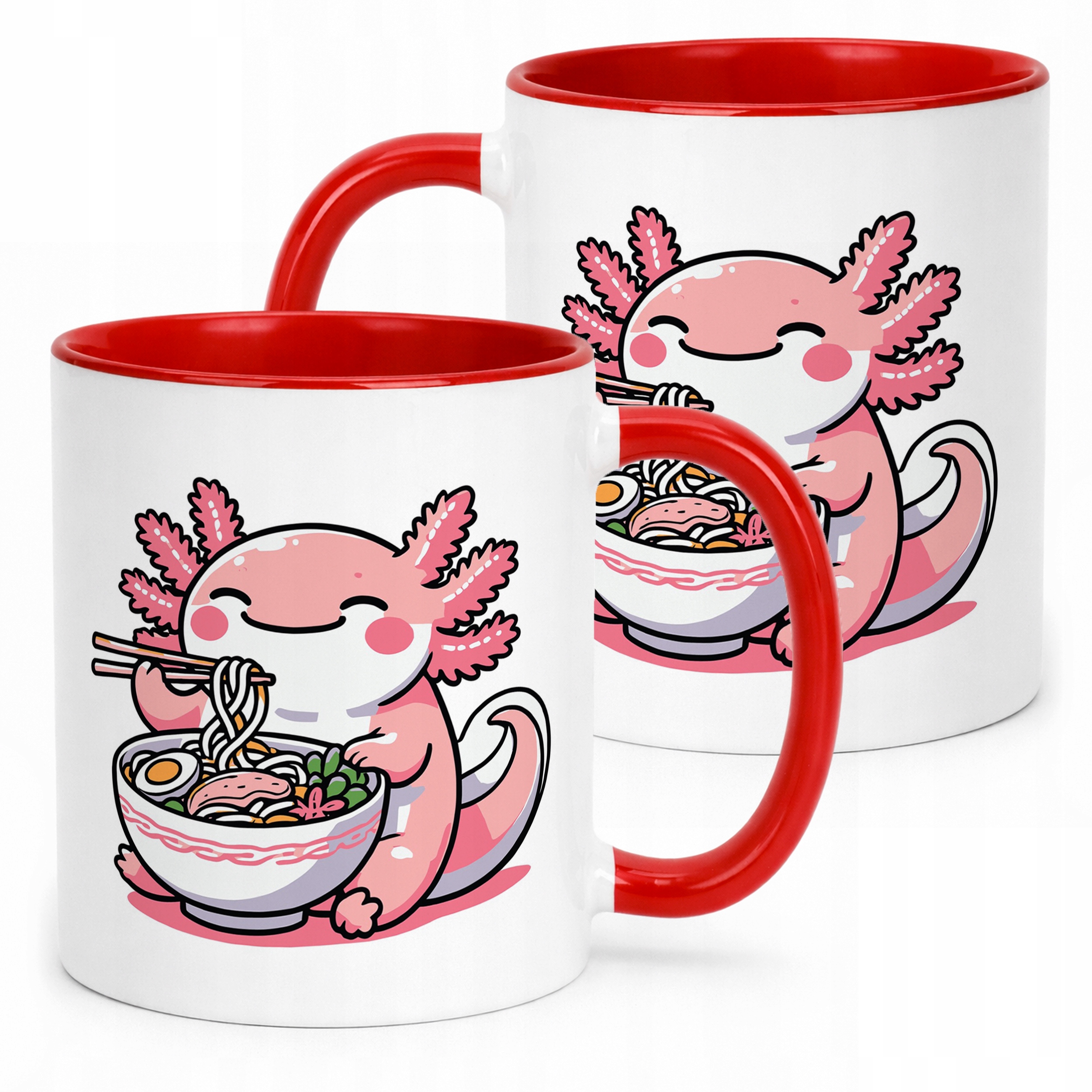 Czerwony kubek 330ml nadruk Aksolotl Axolotl Różowy Zwierzak TikTok