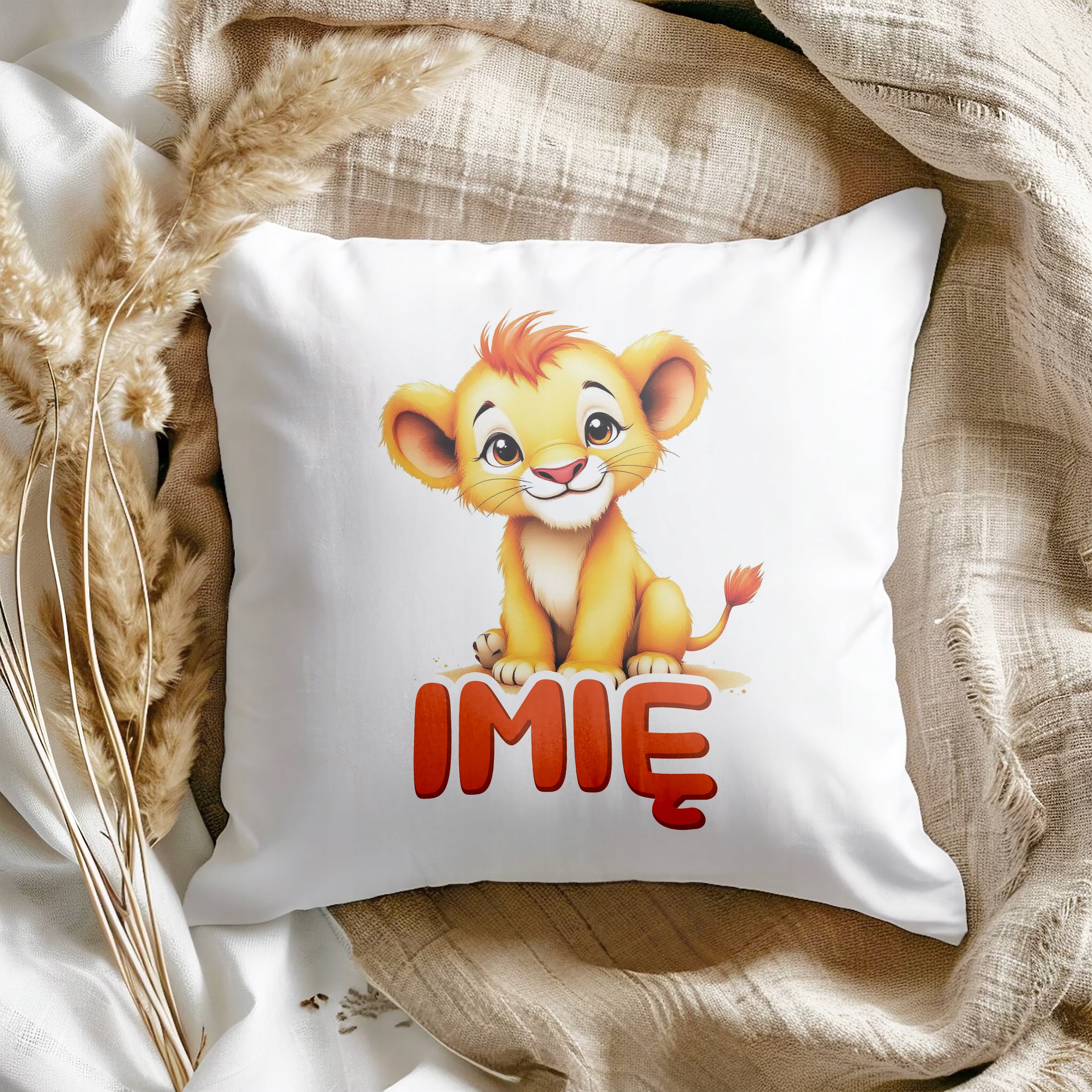 Poduszka 38x38cm Personalizowana Lew Zwierzak Słodki Dla Dzieci