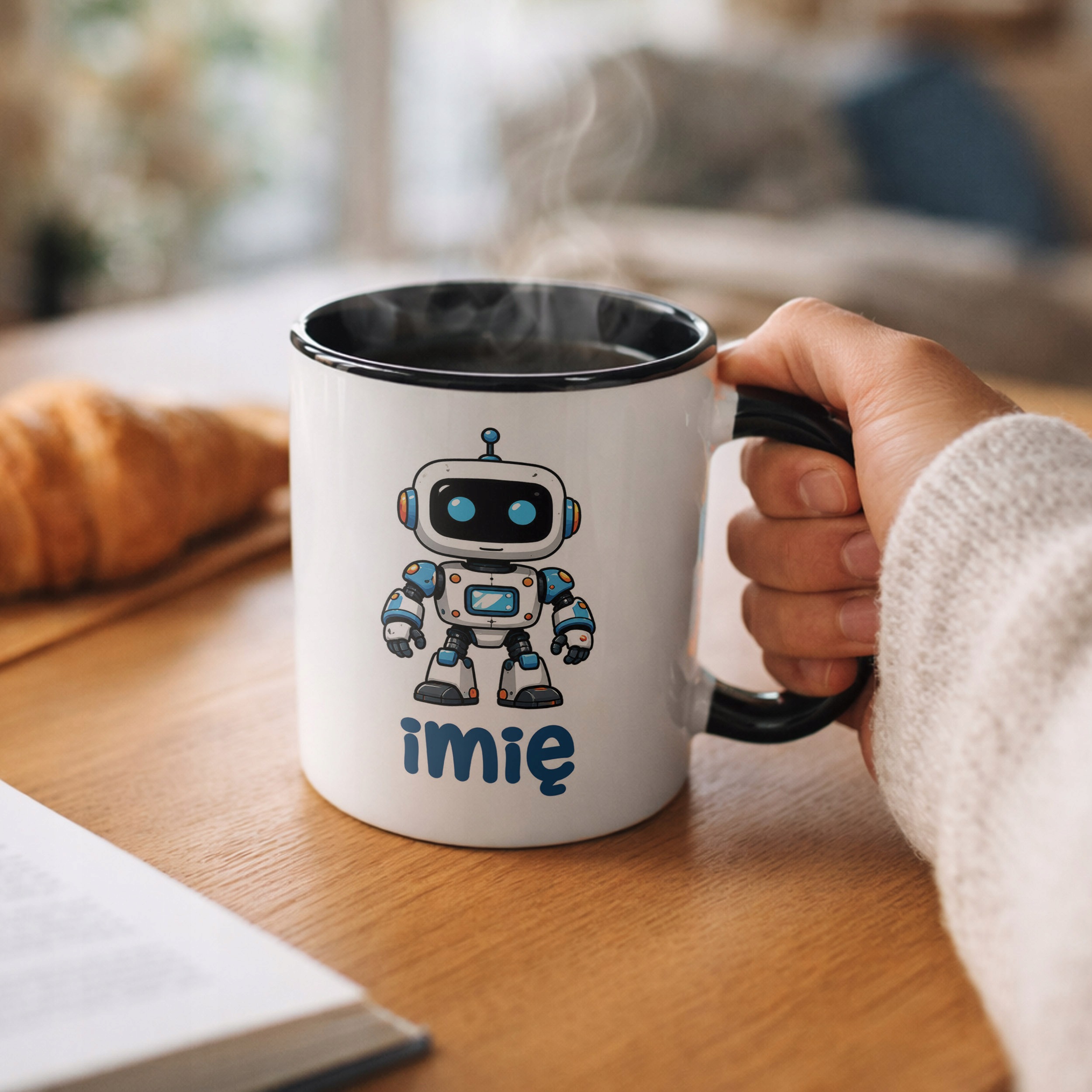Kubek Czarny z nadrukiem personalizowany Robot Dla Dzieci Prezent