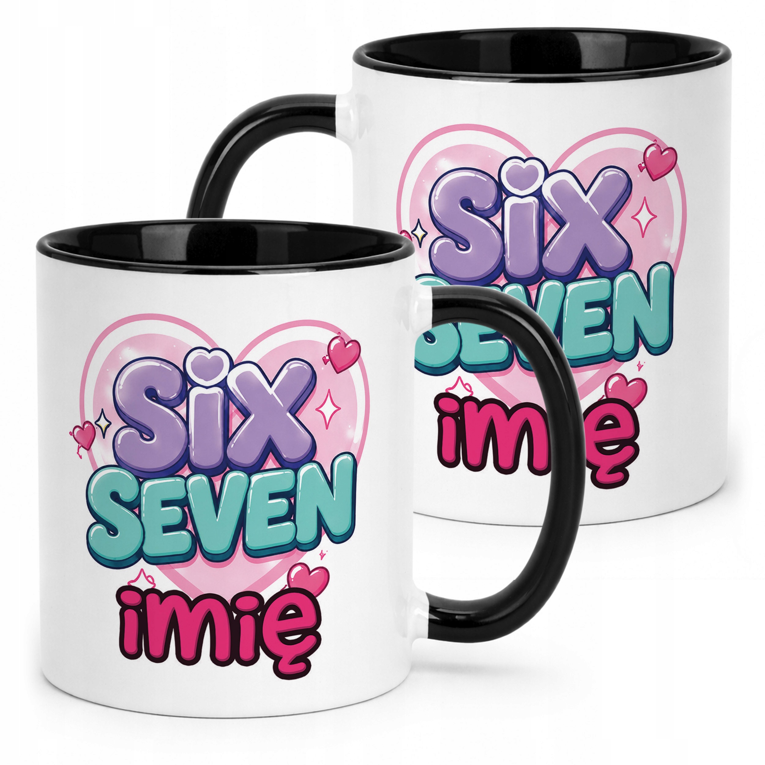 Kubek Czarny z nadrukiem personalizowany SIX SEVEN Dla Dzieci Prezent