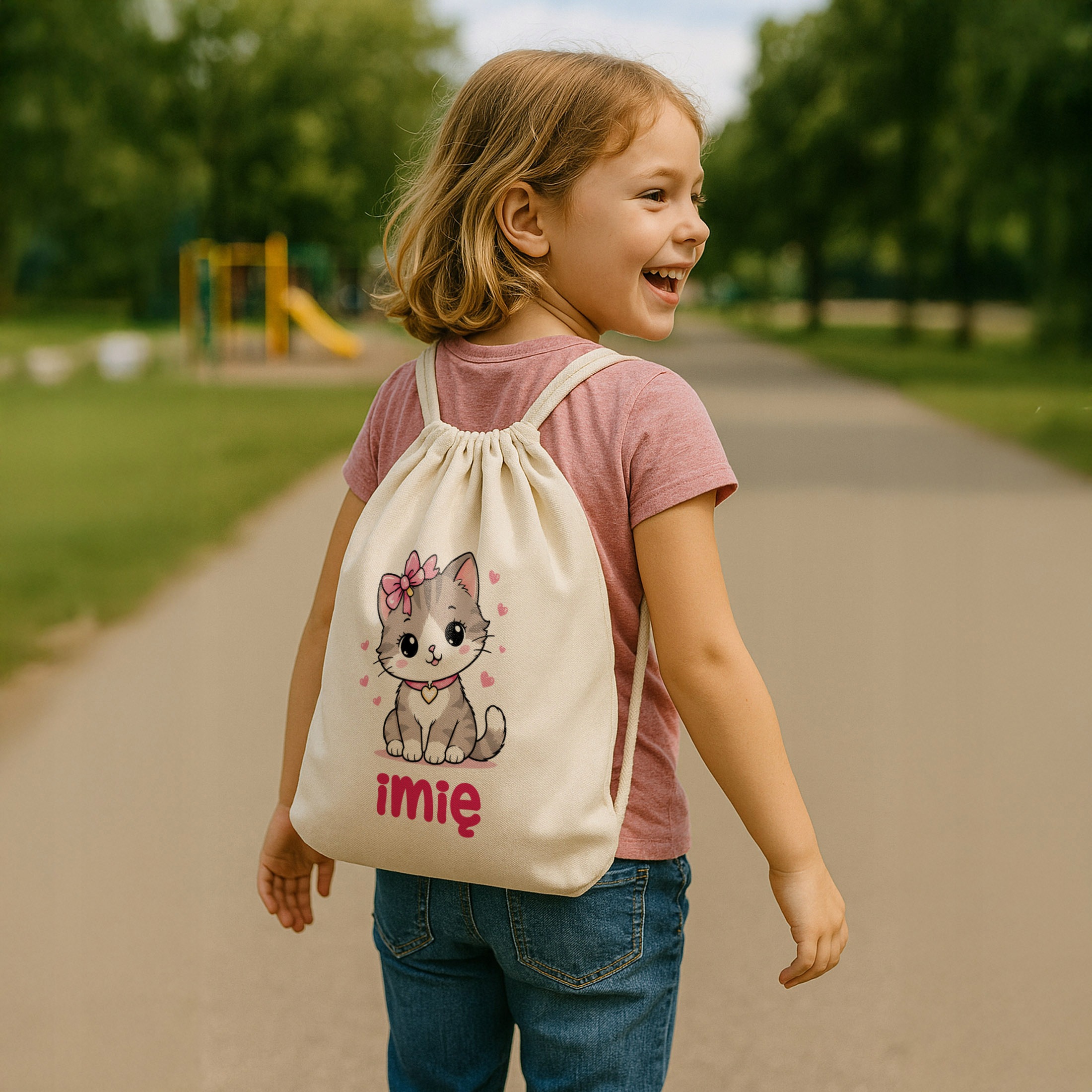 Zestaw Personalizowany Plecak Worek Kubek Kotek Prezent
