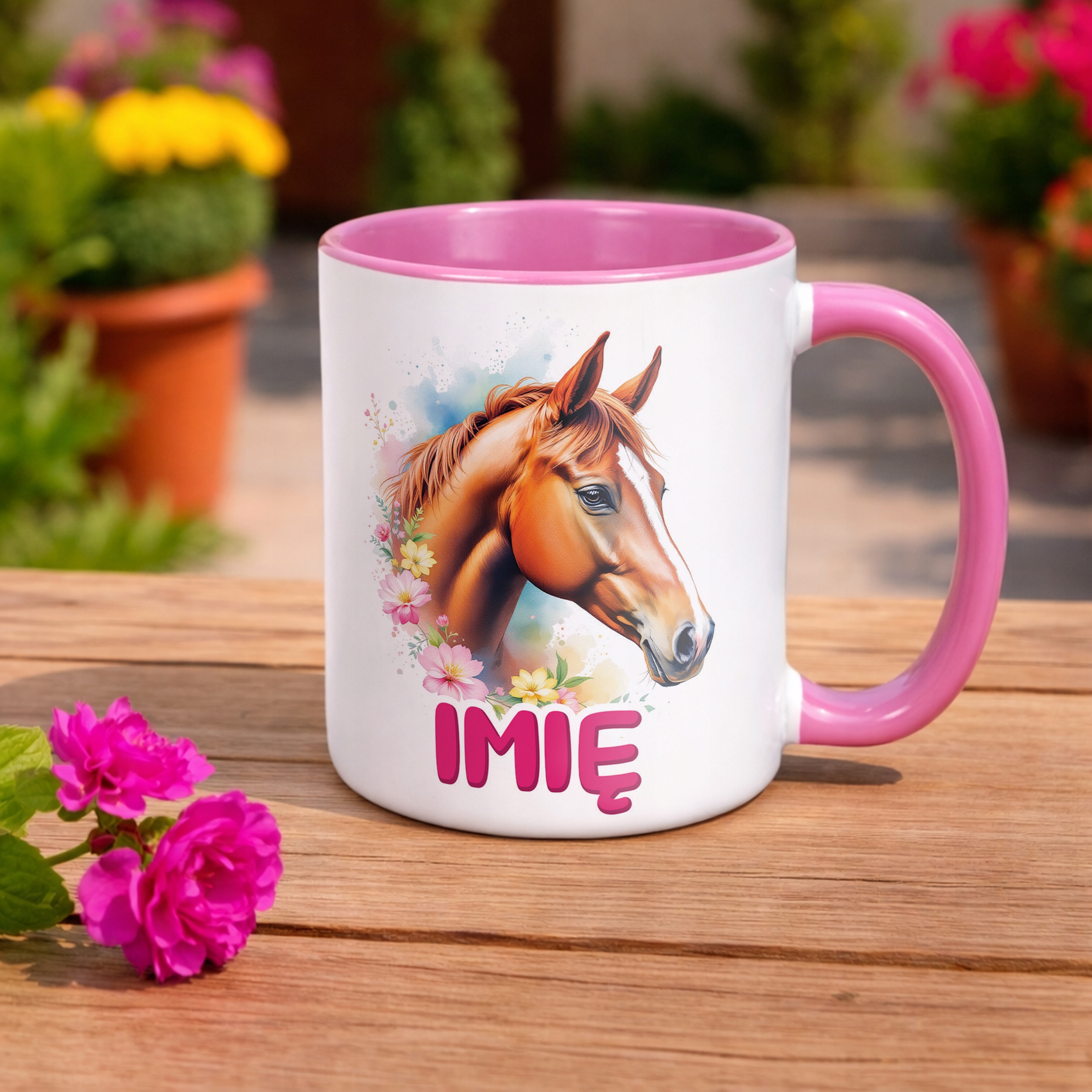 Kubek Różowy Personalizowany Z Koniem Koń Słodki Dla Dzieci