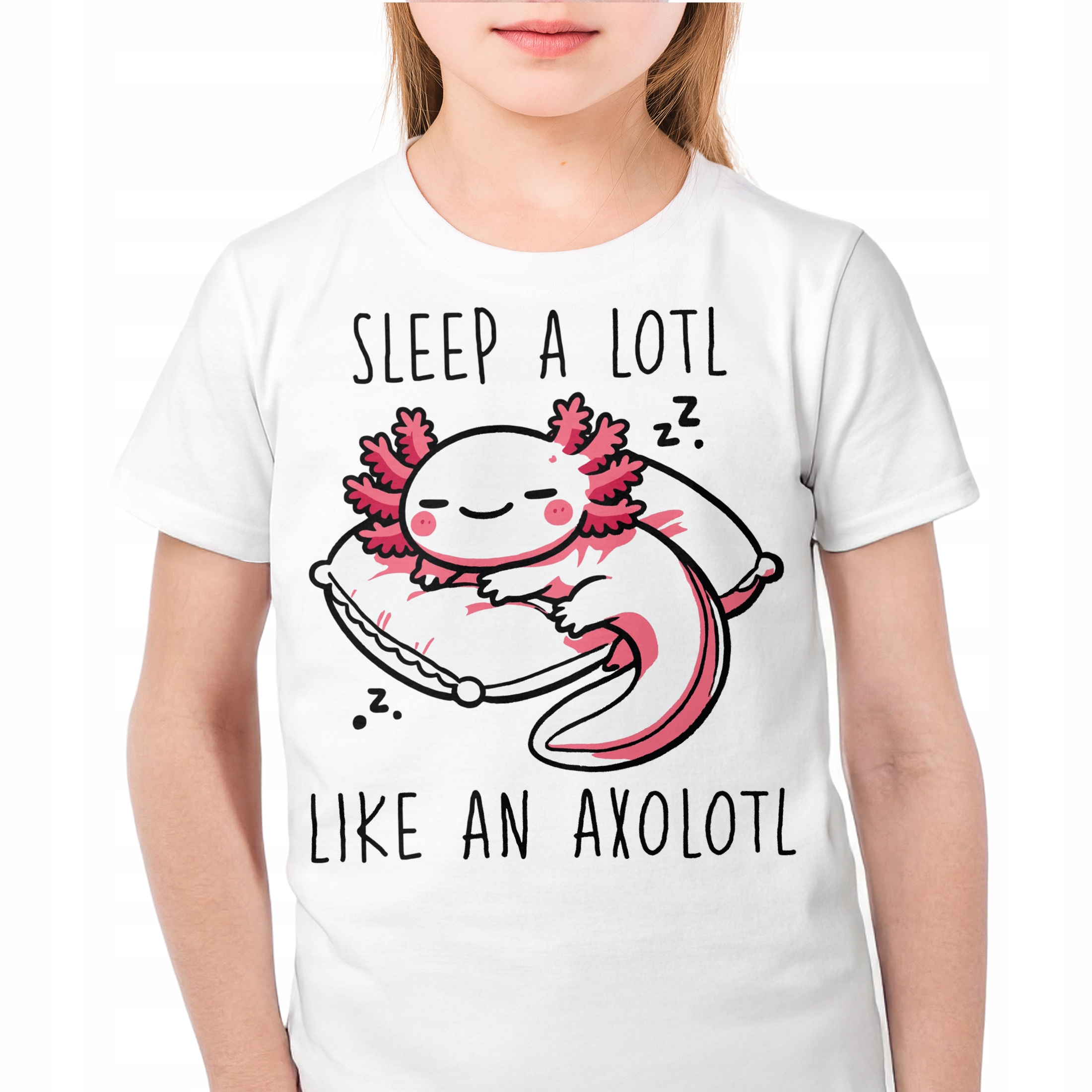 T-shirt dziecięcy biały Aksolotl Axolotl Uśmiechnięty Różowy