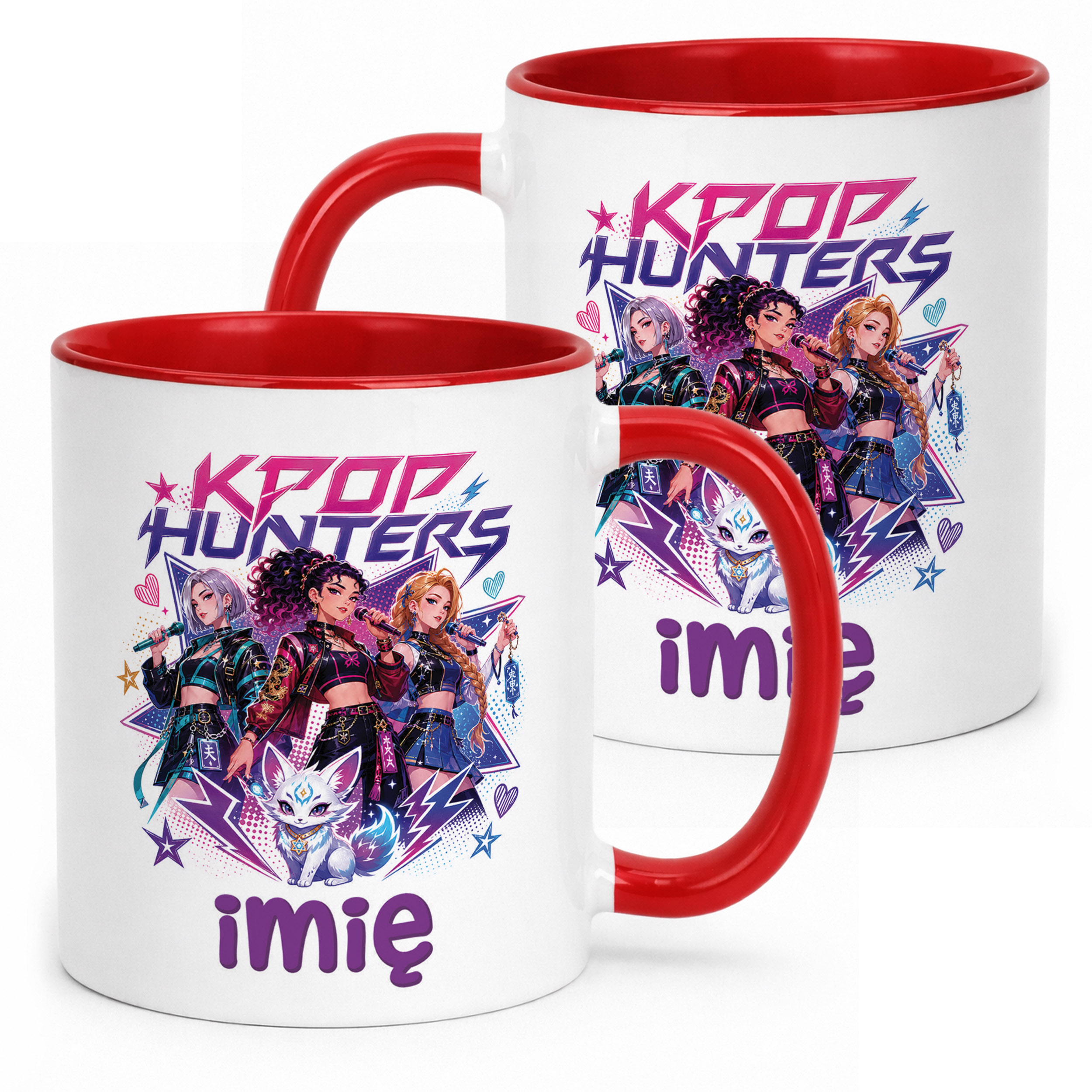 Kubek Czerwony z nadrukiem personalizowany ŁOWCZYNIE KPOP Prezent