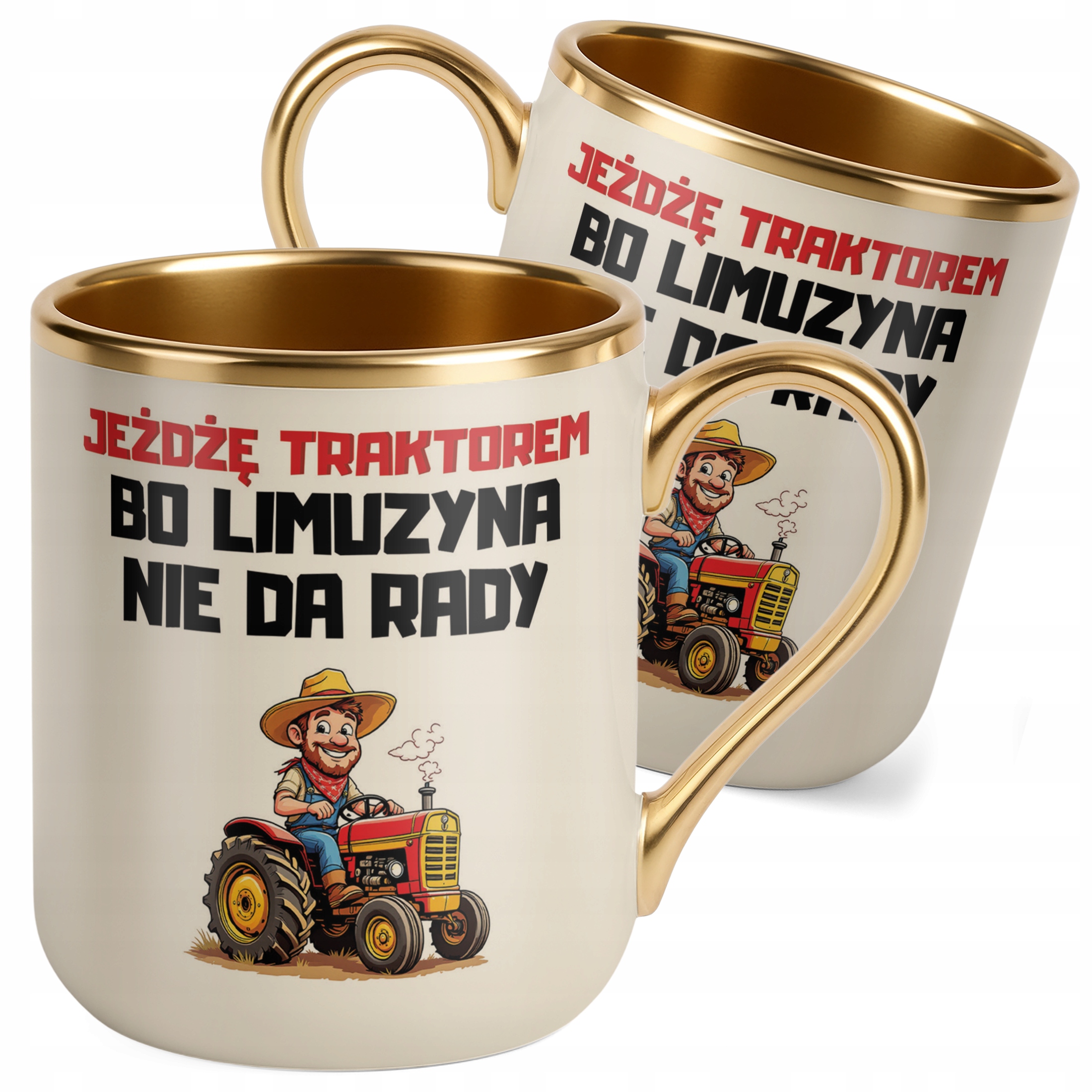 Kubek Premium Złoty Ecru Rolnik Dla Rolnika Traktor Zabawny Prezent