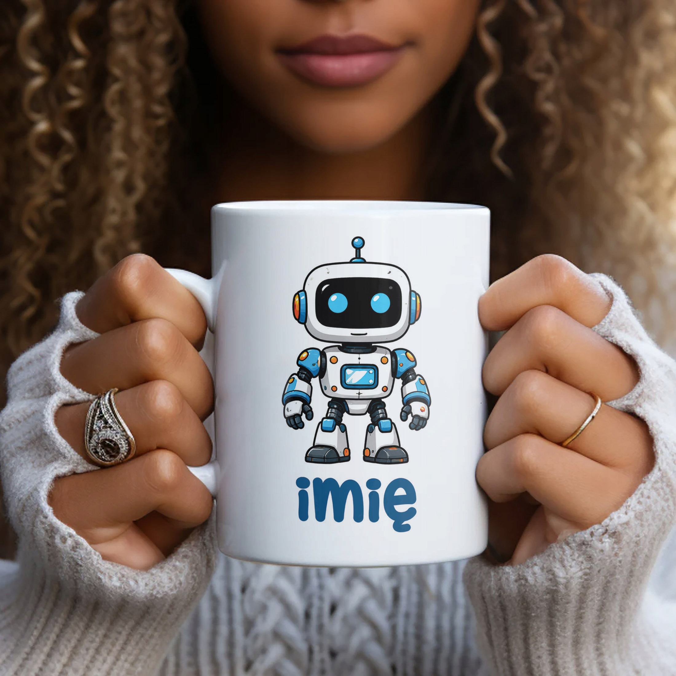 Biały Kubek z nadrukiem personalizowany Robot Dla Dzieci Prezent