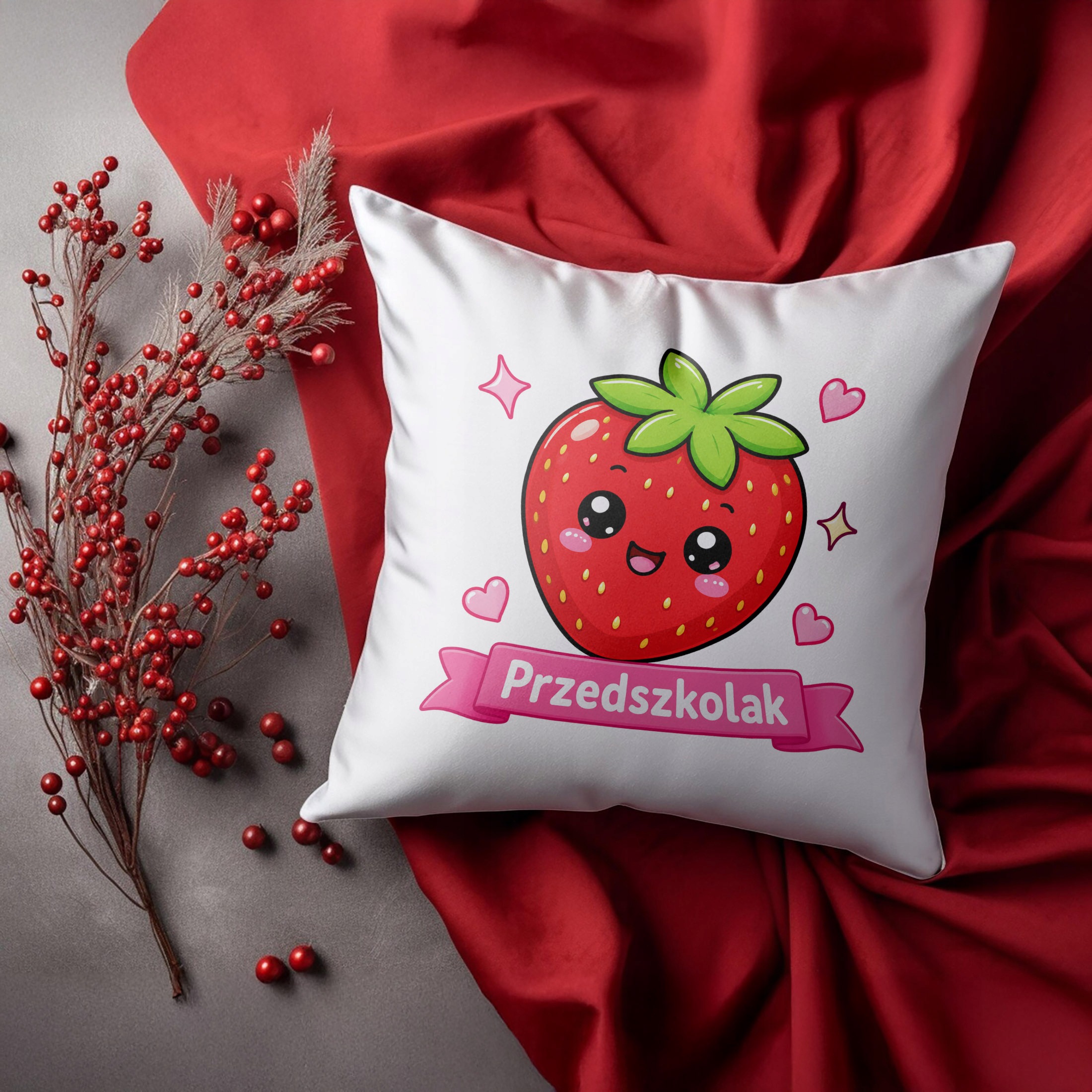 Zestaw Kubek Różowy Poduszka Z Nadrukiem Przedszkolak Szkoła Prezent