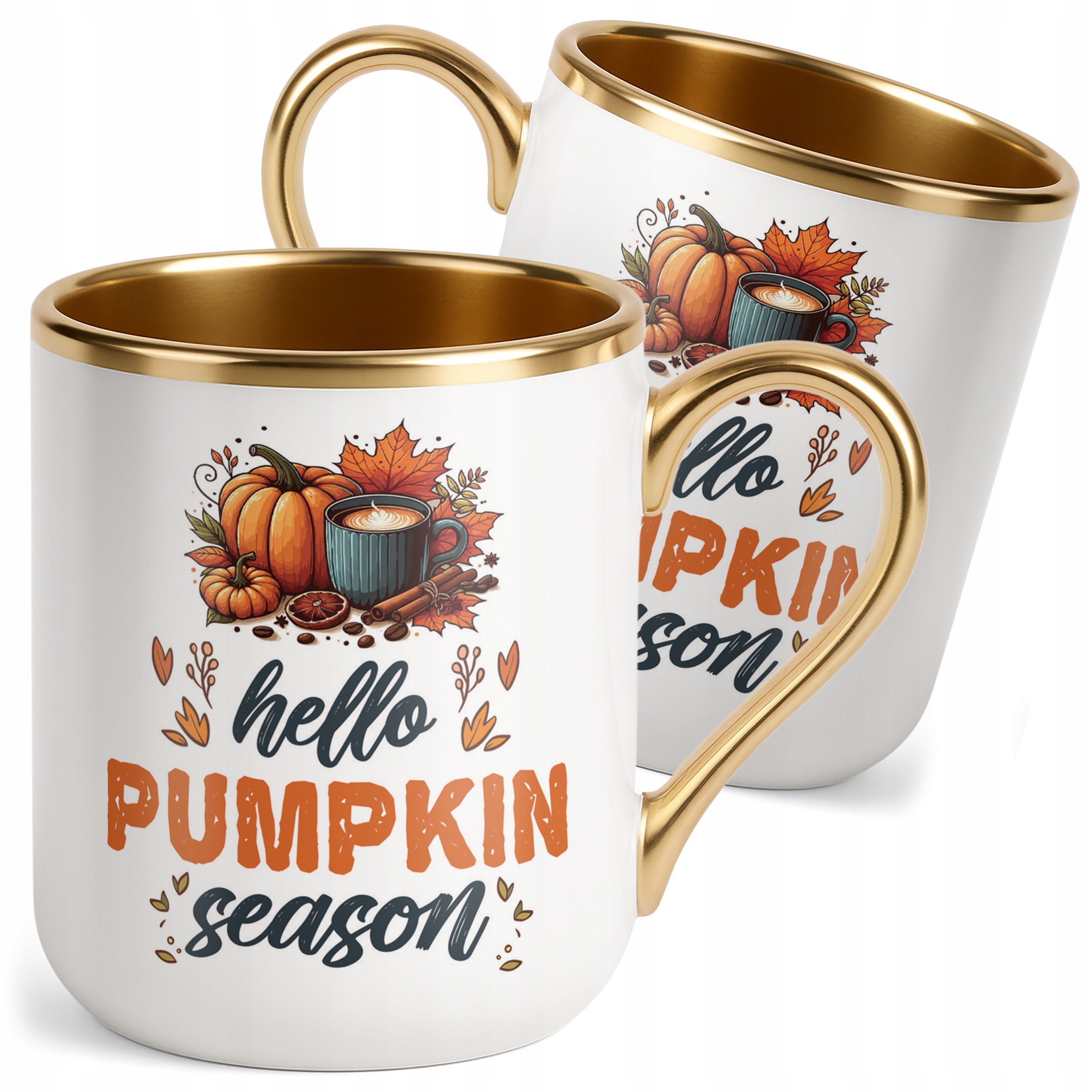 Kubek Premium Złoty Jesienny Jesień Hello Pumpkin Dynia Prezent