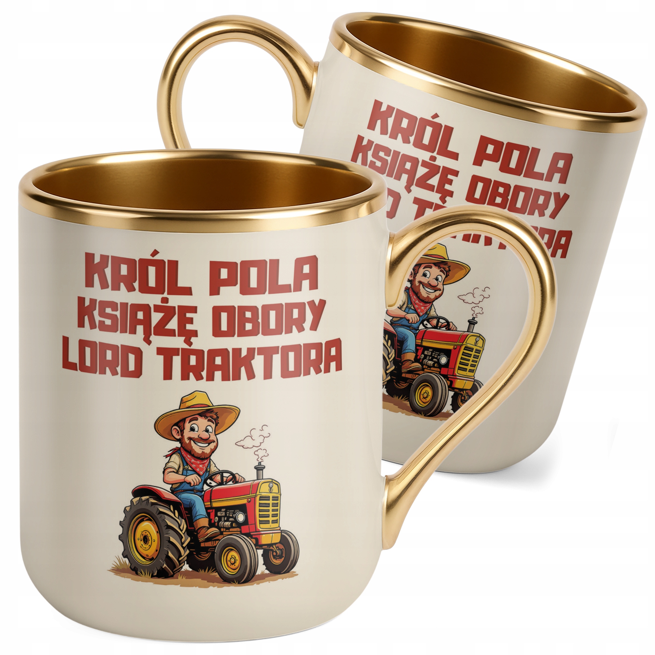 Kubek Premium Złoty Ecru Rolnik Dla Rolnika Traktor Zabawny Prezent