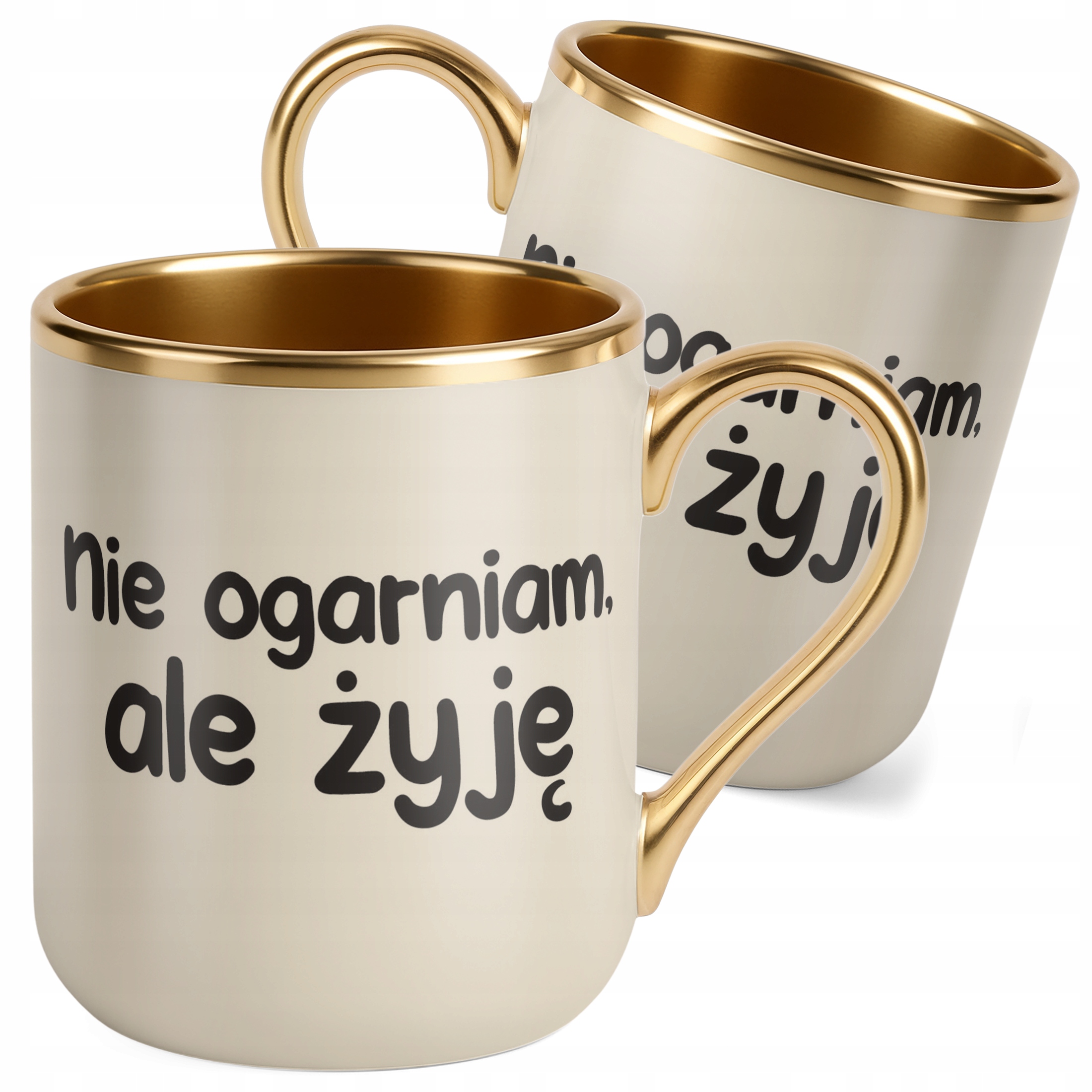 Kubek Premium Złoty Ecru Nie Ogarniam Ale Żyję Śmieszny Zabawny