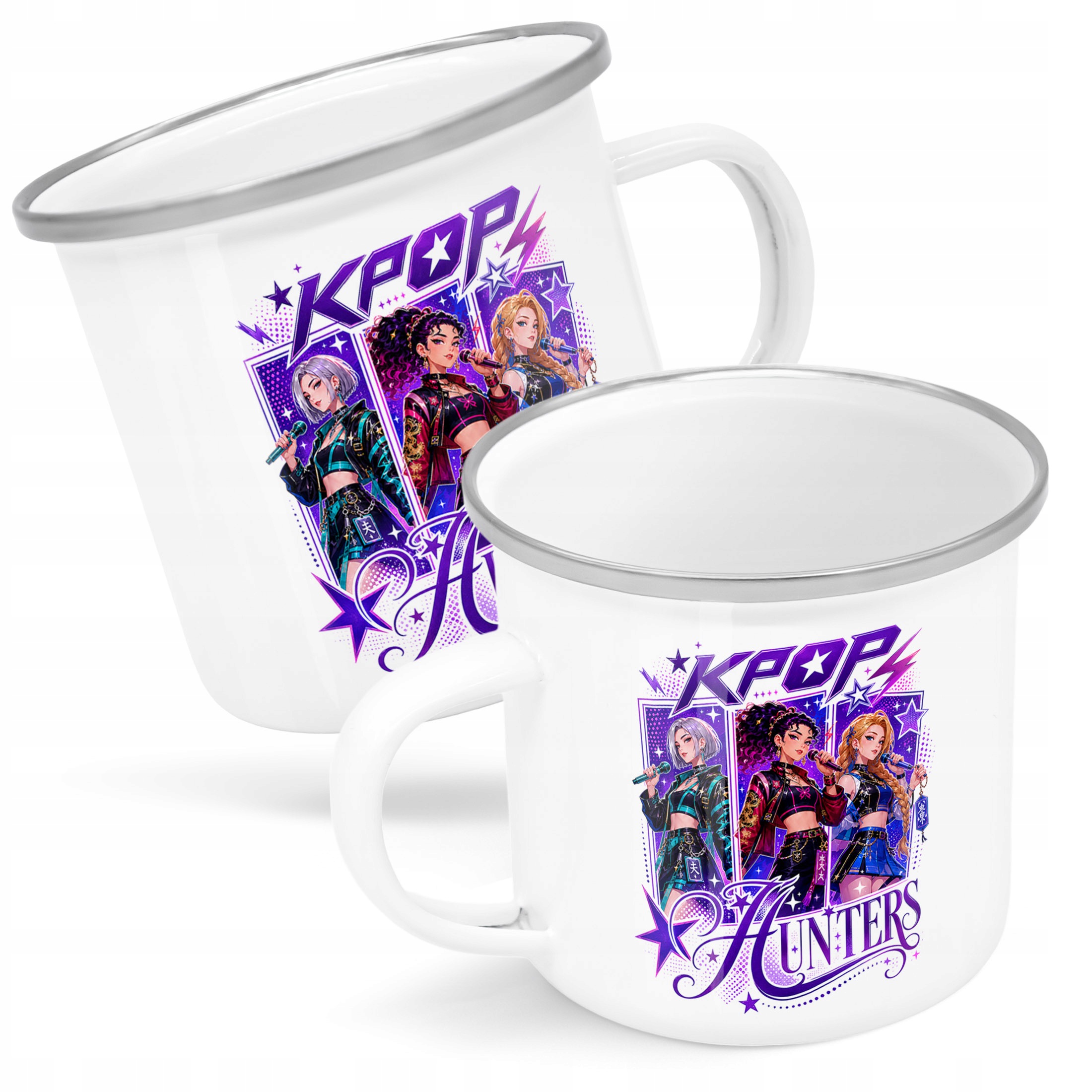 Kubek Emaliowany ŁOWCZYNIE KPOP z Nadrukiem Biały Metalowy Prezent