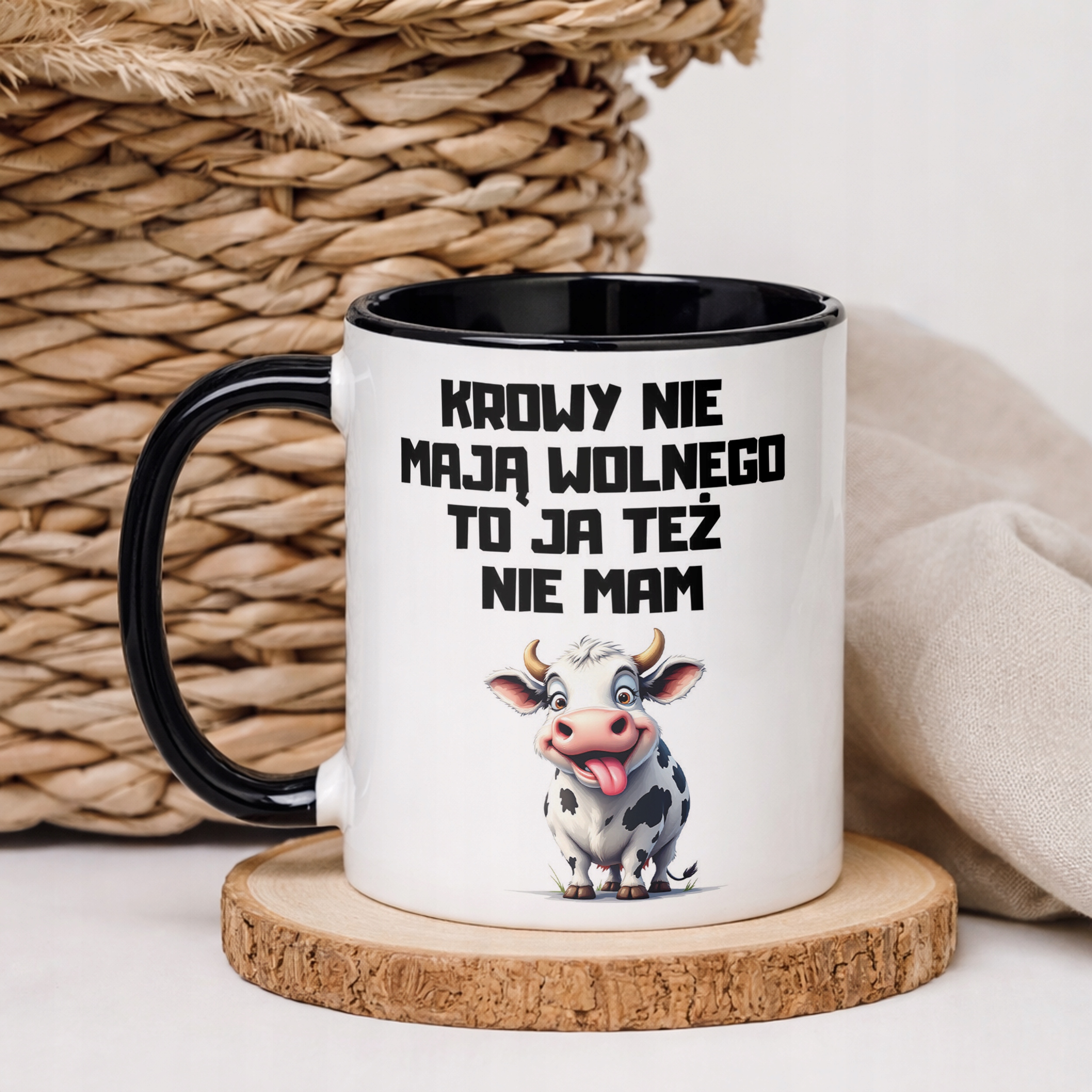 Kubek Czarny Rolnik Dla Rolnika Krowa Zabawny Prezent Upominek