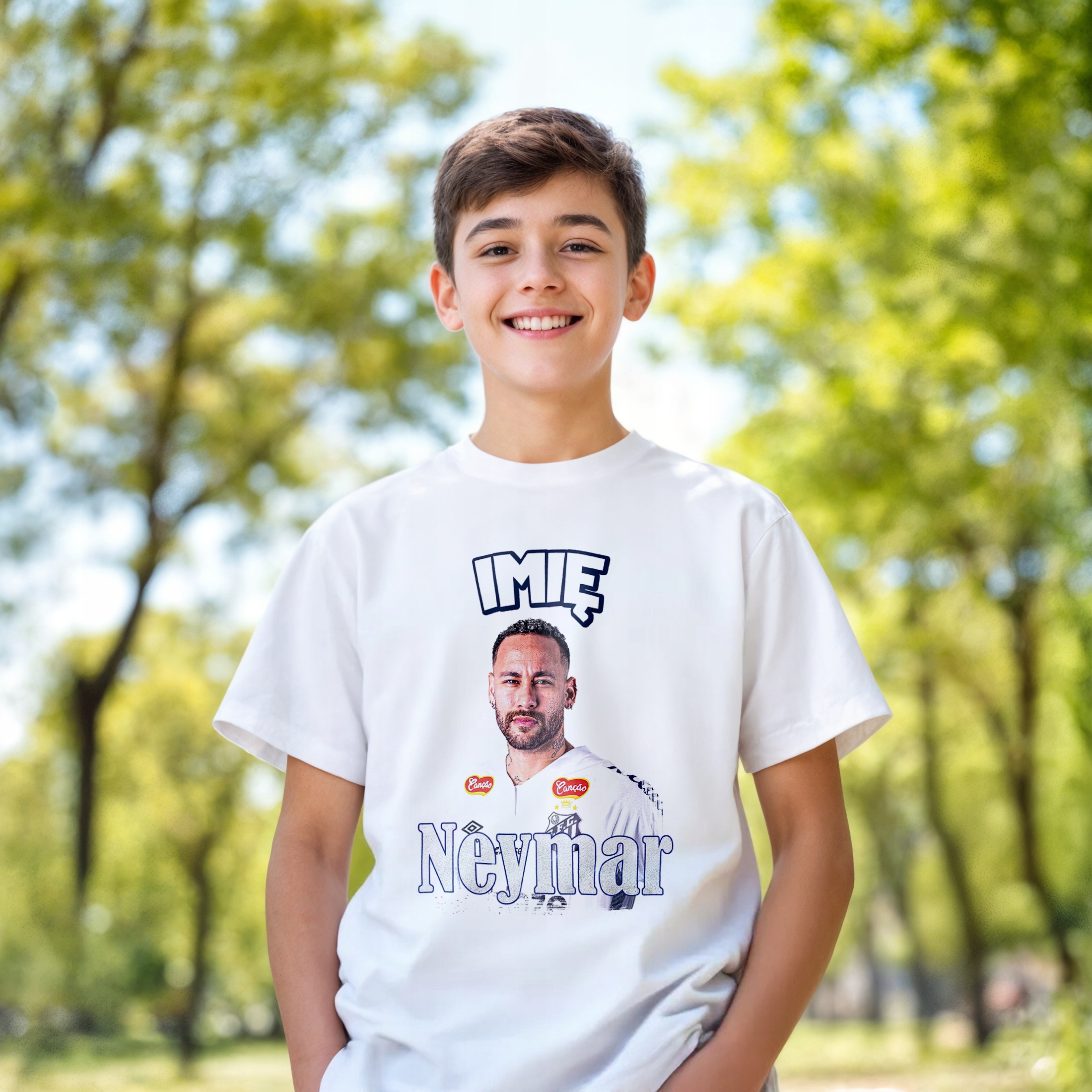 Koszulka personalizowana biała dziecięca Neymar Santos FC