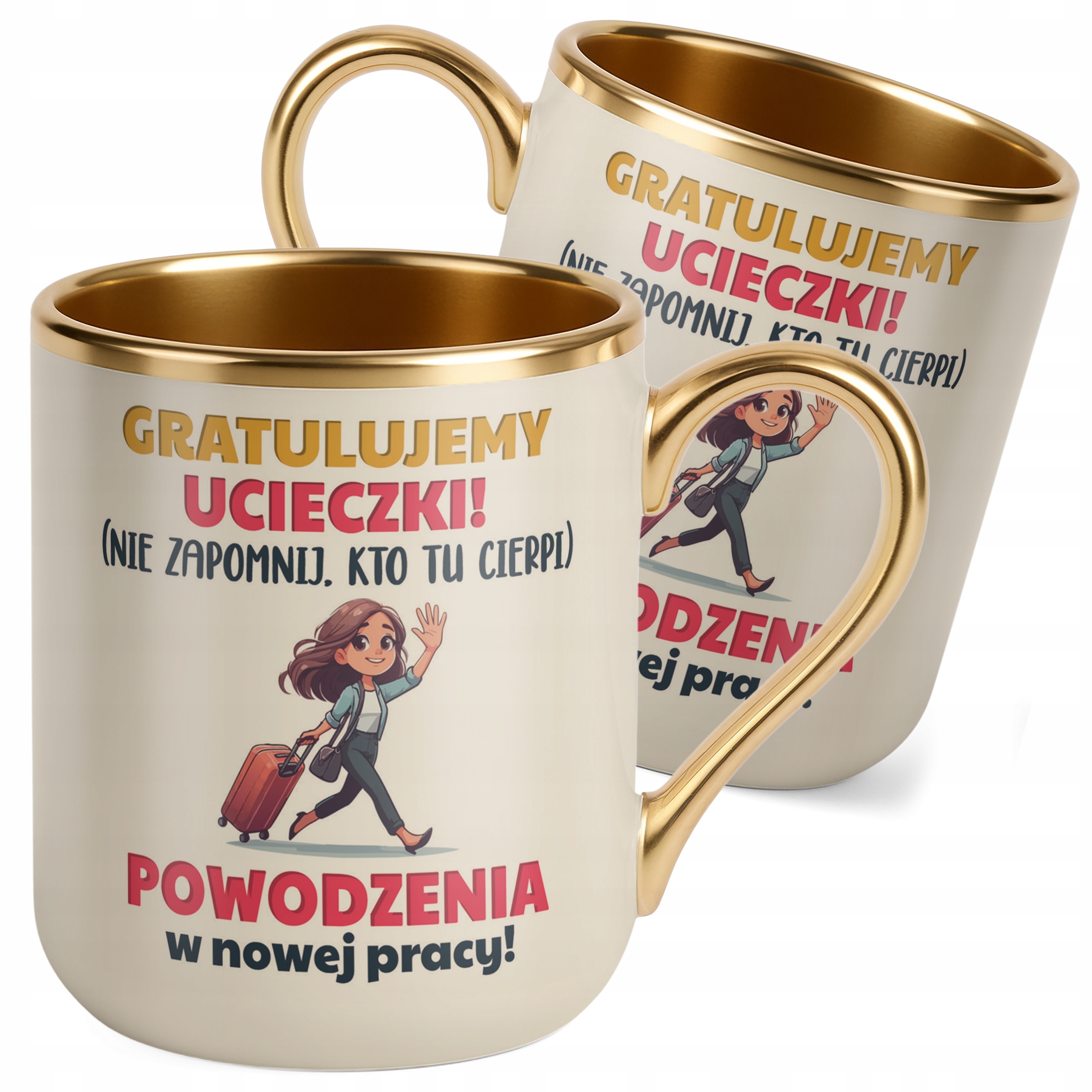 Kubek Premium Złoty Ecru Pożeganie Odejście z Pracy Dla Koleżanki Prezent