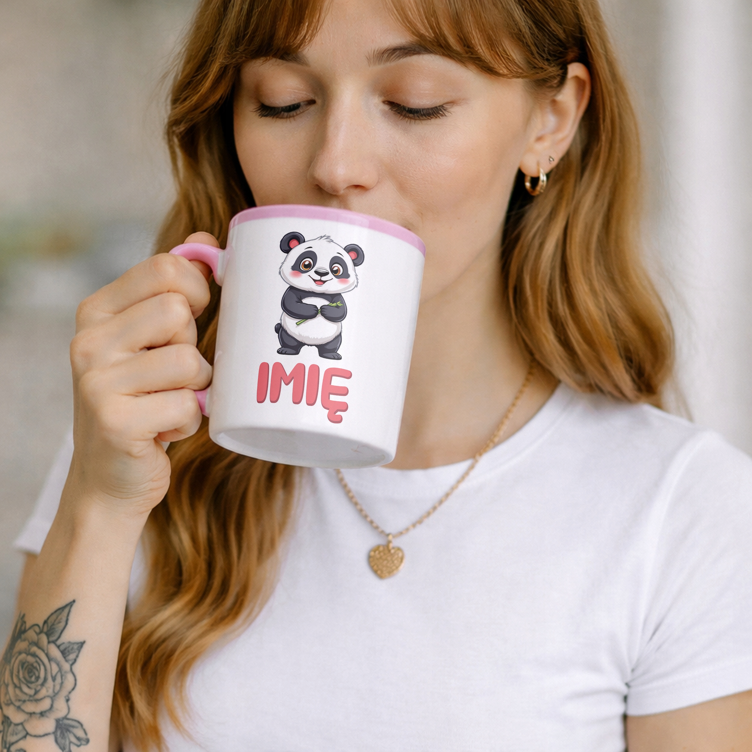 Kubek Różowy Personalizowany Panda Zwierzak Słodki Dla Dzieci