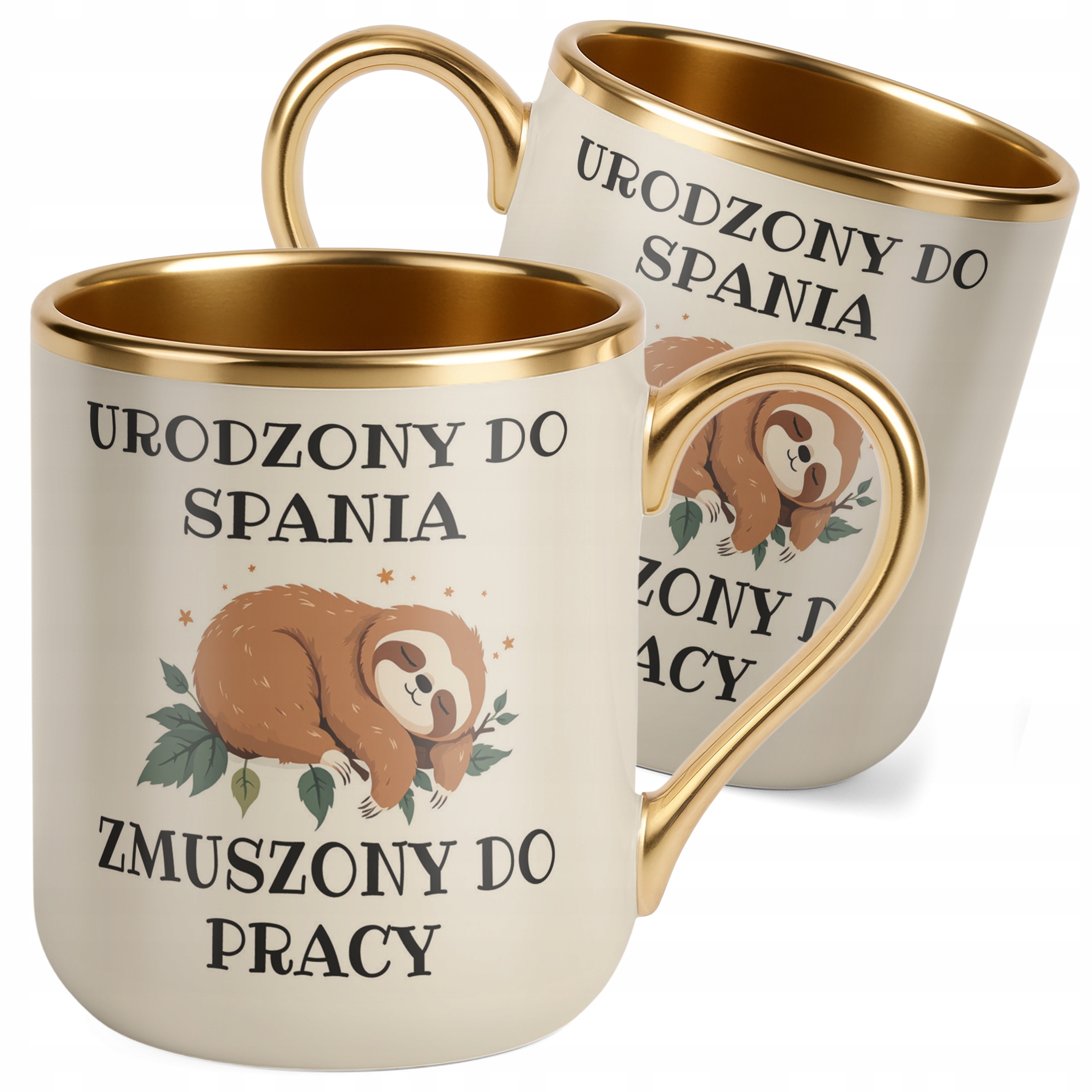 Kubek Premium Złoty Ecru Urodzony Do Spania Śmieszny Zabawny Prezent