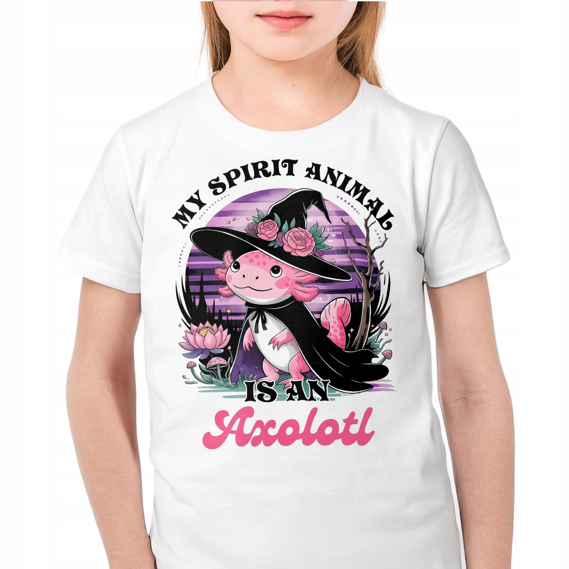 Podkoszulek dziecięcy biały Aksolotl Axolotl Słodki Różowy HIT