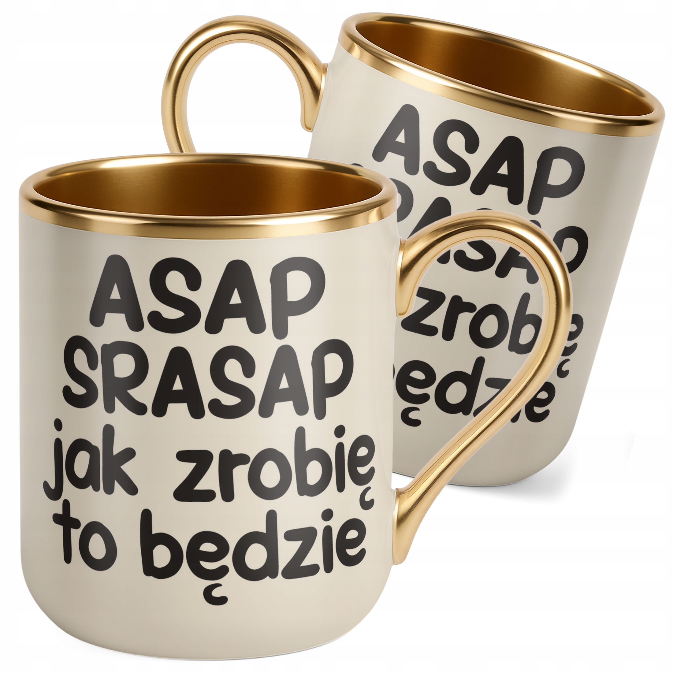 Kubek Premium Złoty Ecru ASAP SPRASAP Jak Zrobię To Będzie Zabawny