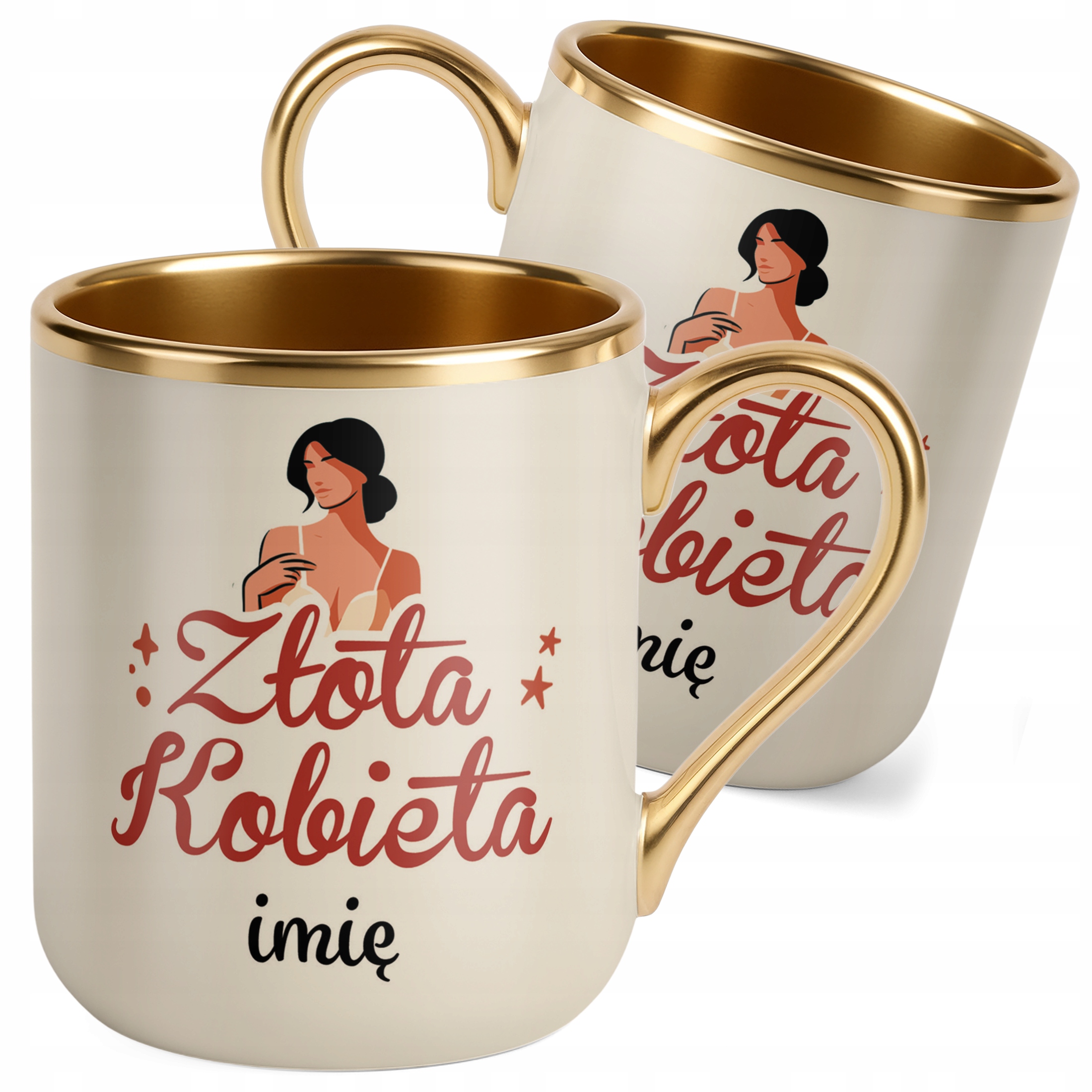 Kubek Premium Złoty Ecru Personalizowany Dzień Kobiet Zabawny