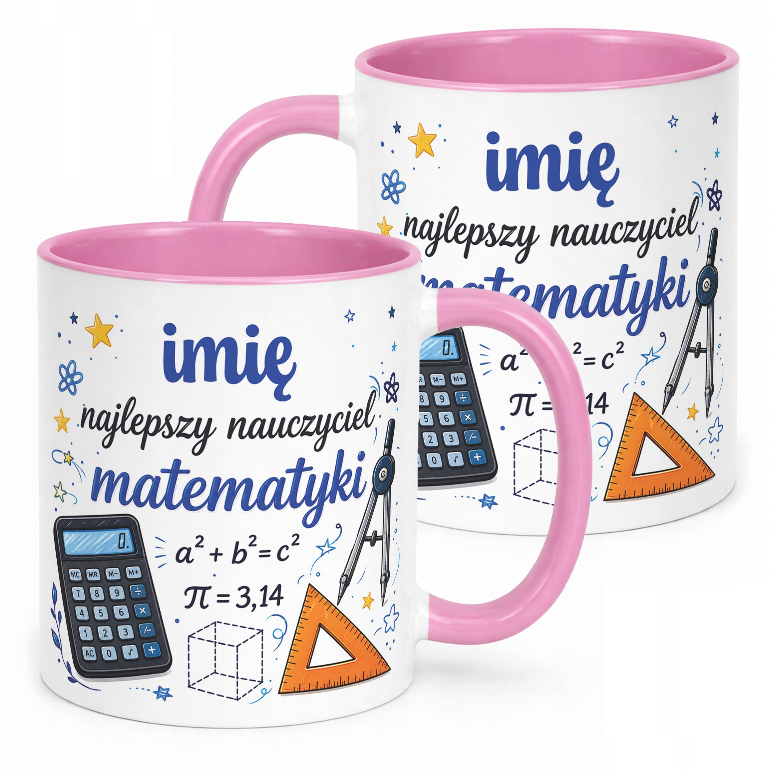 Kubek Różowy z Imieniem Dzień Nauczyciela Matematyka Prezent