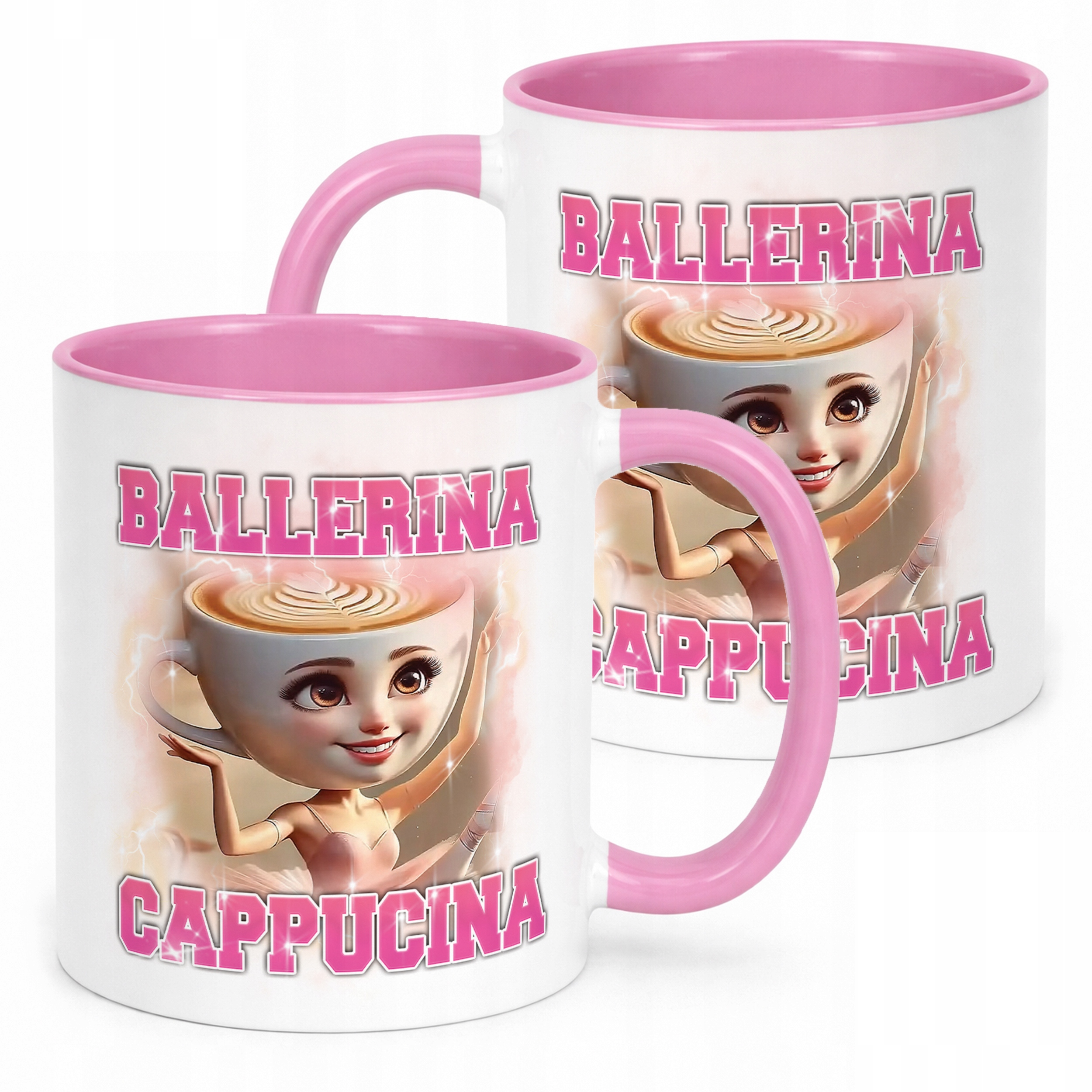 Kubek Różowy BRAINROT Ballerina Cappucina Memy Zabawny TikTok Viral