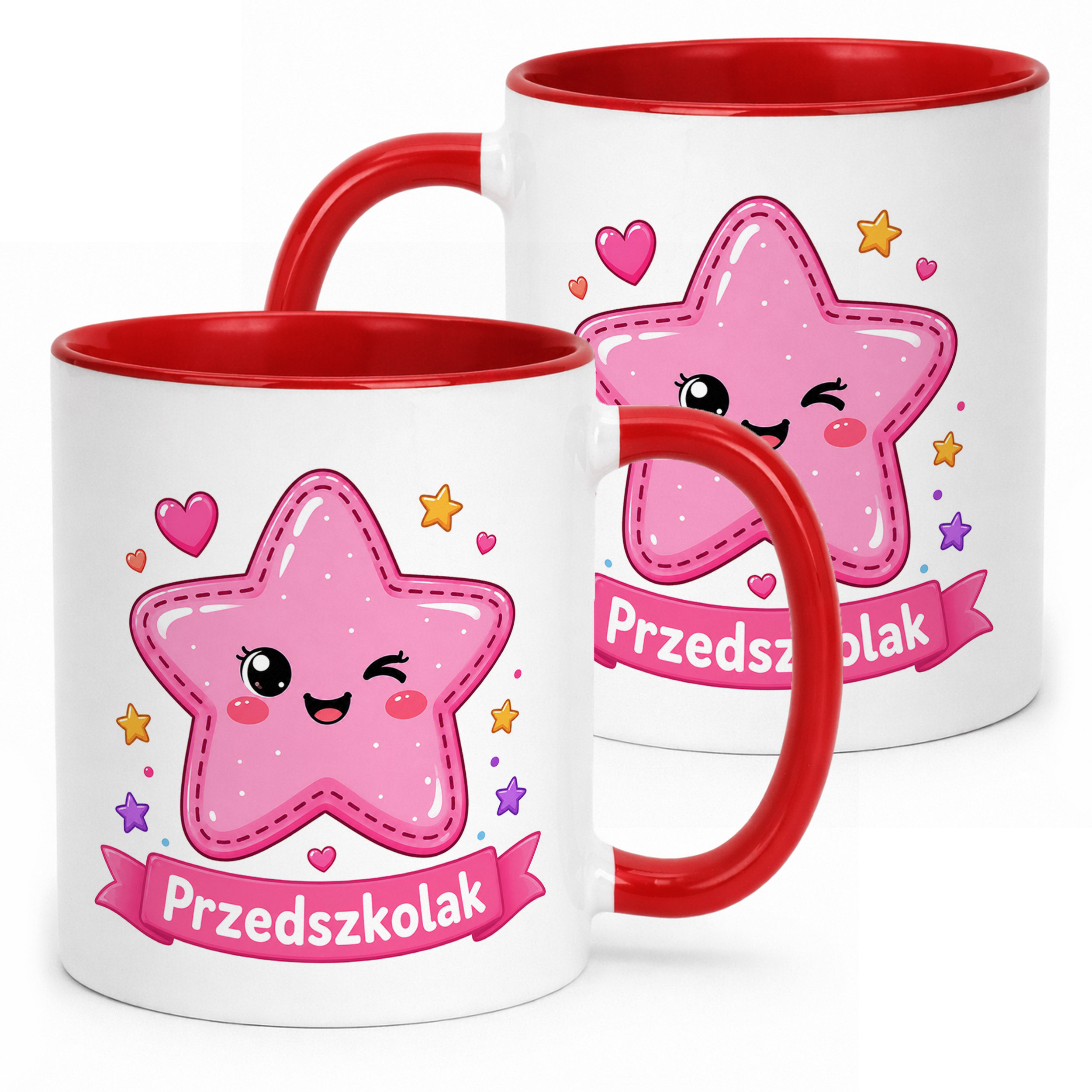 Kubek Czerwony z nadrukiem Przedszkolak Szkoła Dla Dzieci Prezent
