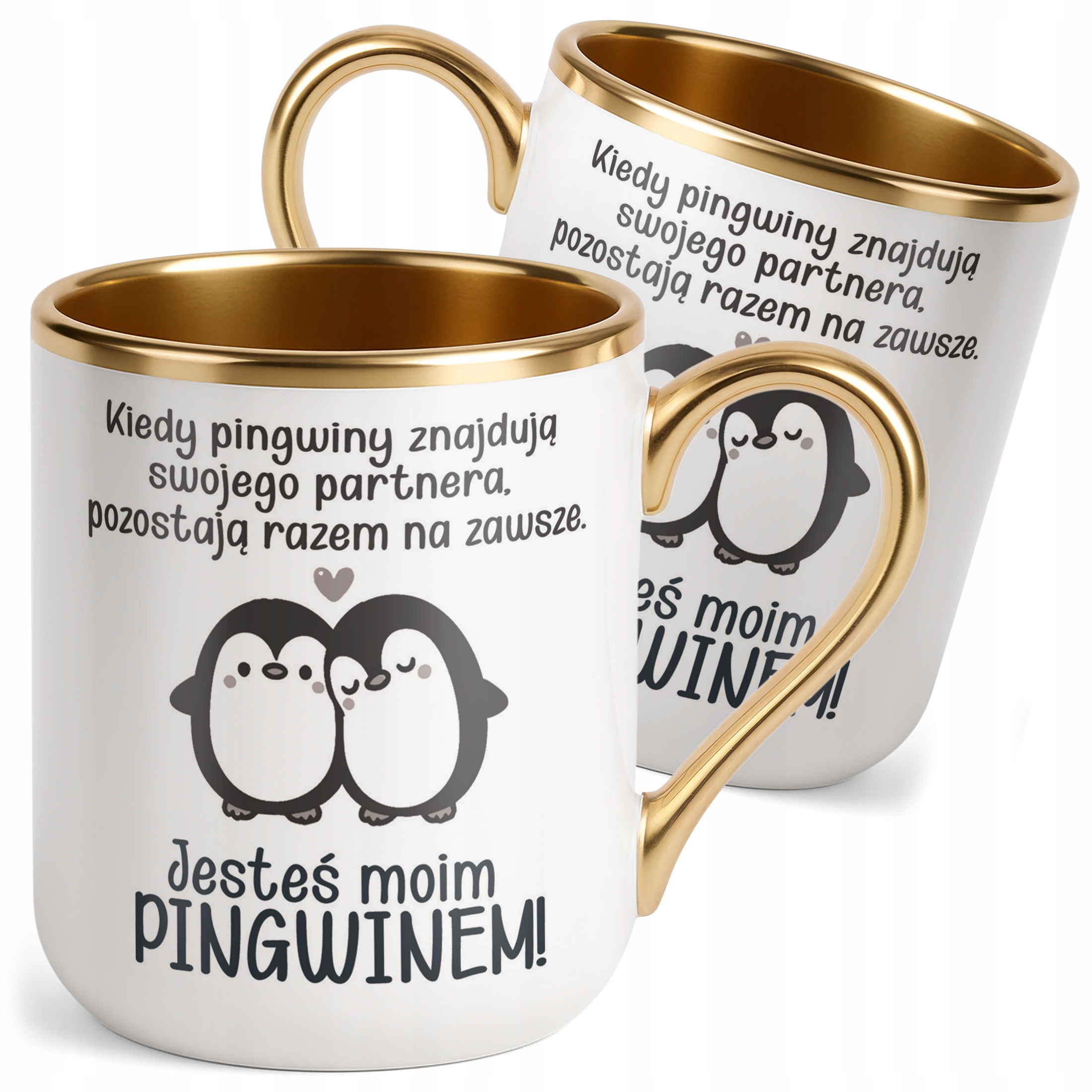 Kubek Premium Złoty Jesteś Moim Pingwinem Walentynki Prezent